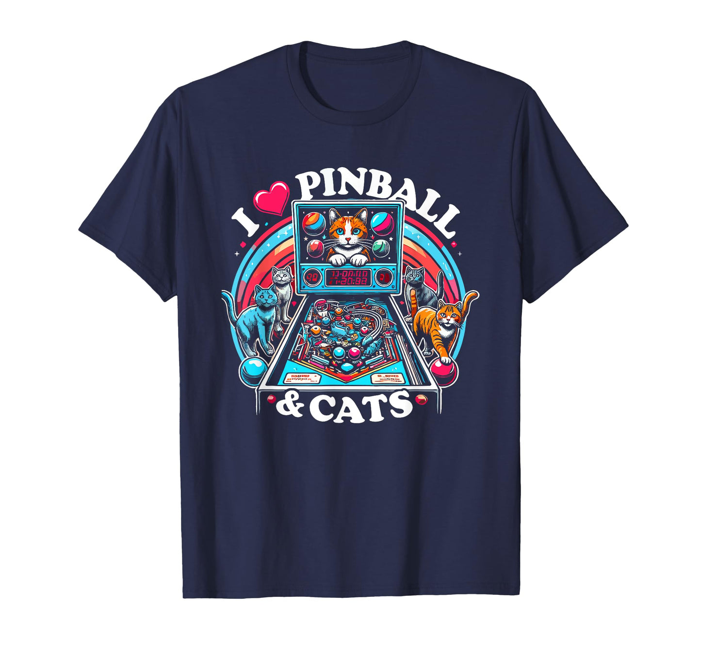 Pinball and Cats 90s Nostalgia Pinball Wizard Pet Cat Lover Men Women T-Shirt