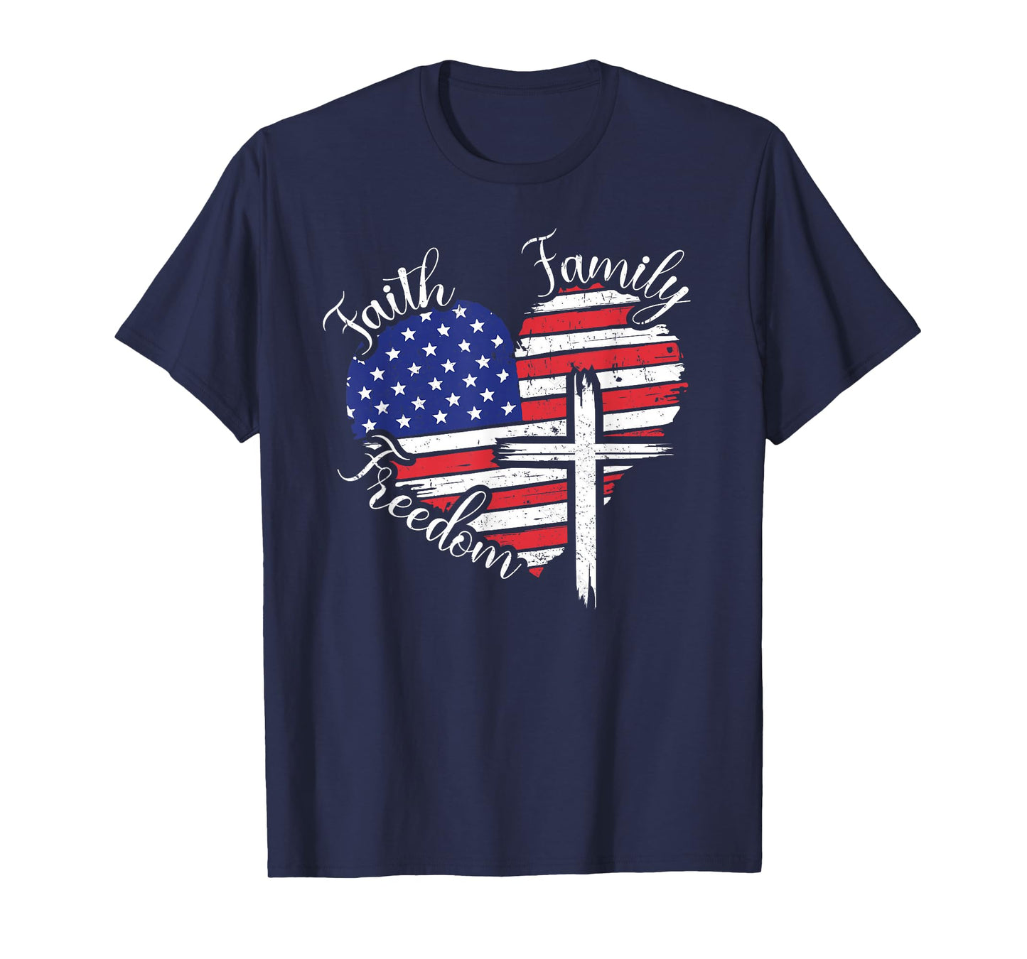 Faith Family Freedom Heart Christian American 4th of July T-Shirt