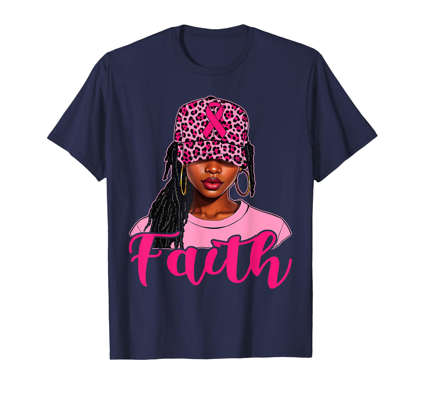 Faith Black Women Afro Christian Breast Cancer Awareness T-Shirt