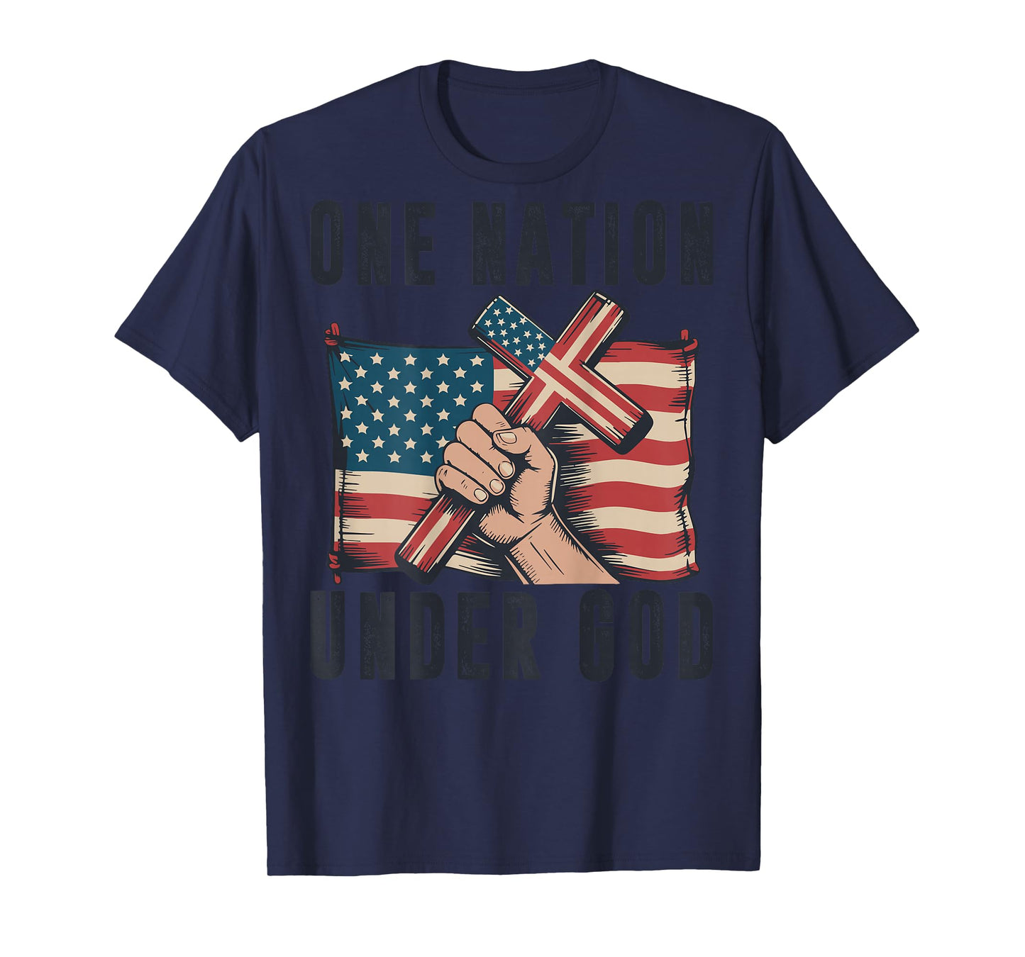One Nation Under God Christian Patriotic Cross American Flag T-Shirt