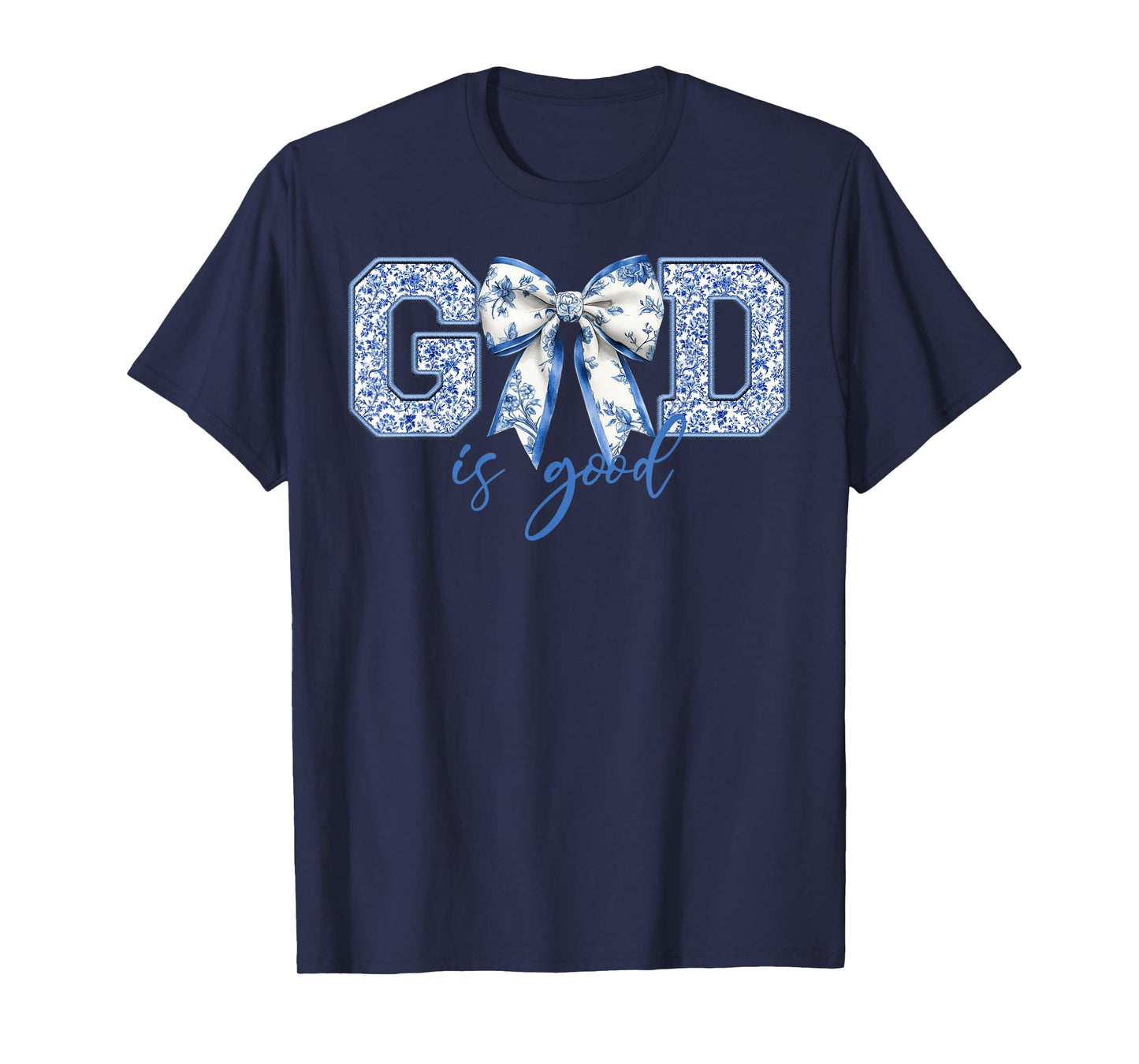 God Is Good Blue Coquette Bow Bible Verse T-Shirt