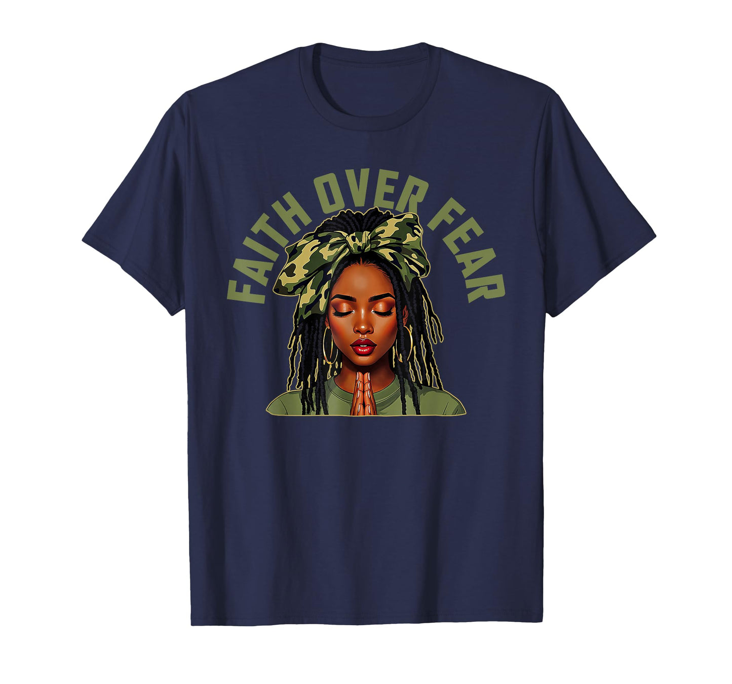 Faith Over Fear Christian Camo African American Afro Women T-Shirt