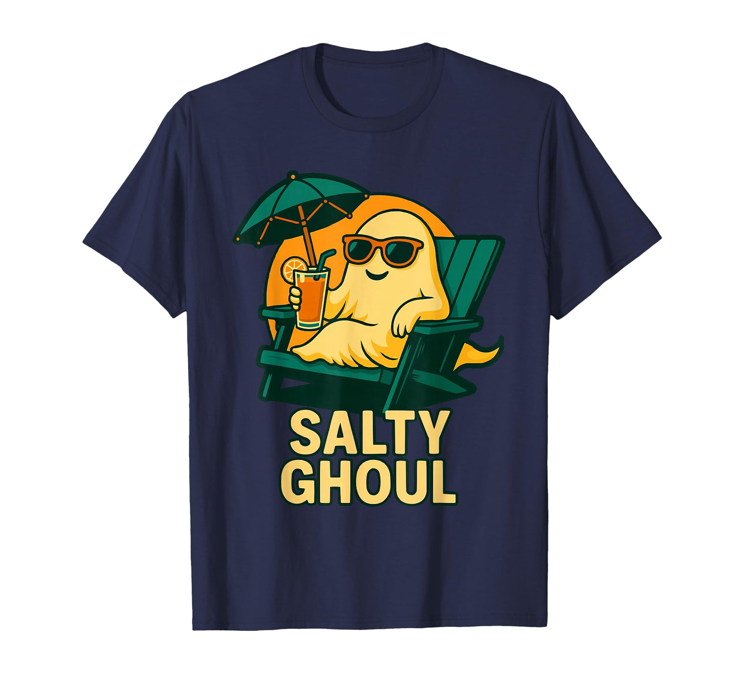 Funny Ghost Salty Ghoul Sunset Summer Halloween Summerween T-Shirt