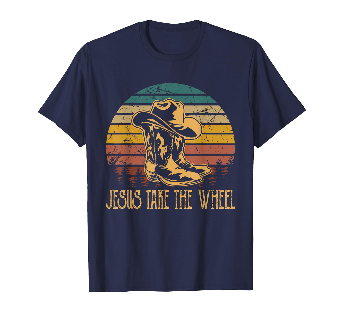 Vintage Funny Music Designs Jesus Take The Wheel Western Horse Riding T-Shirt