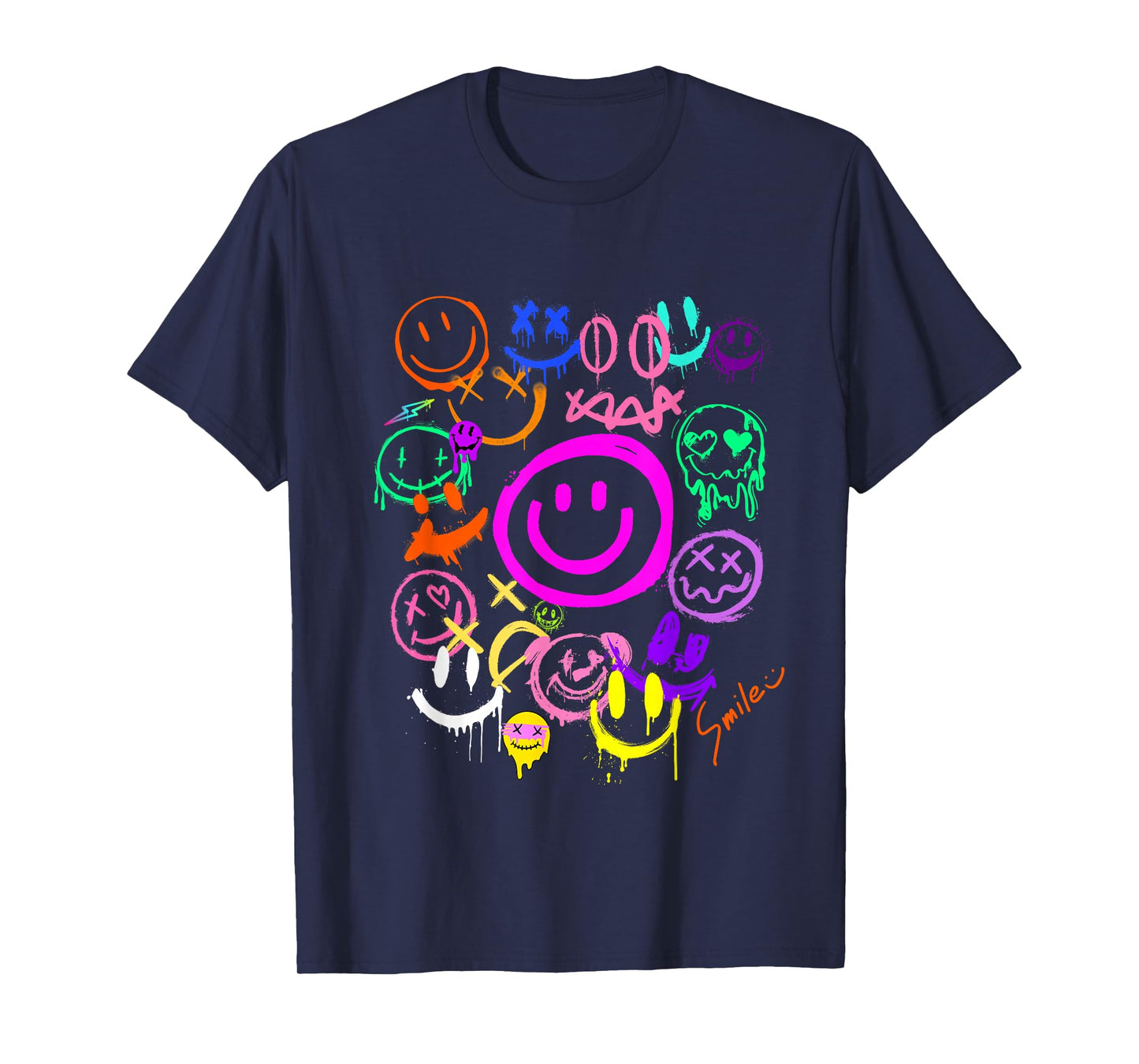 Smile Face Emoticons Fun Vivid Graffiti Smileys, Graphic T-Shirt