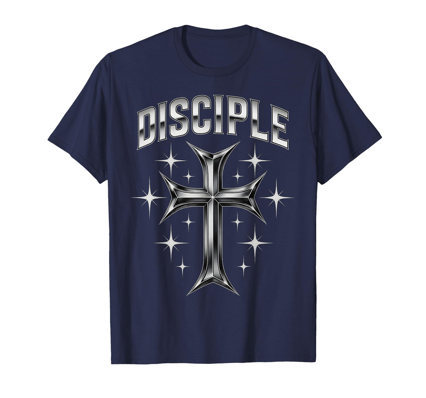 Disciple Christian Faith Y2K Christcore Chrome Cross Art T-Shirt