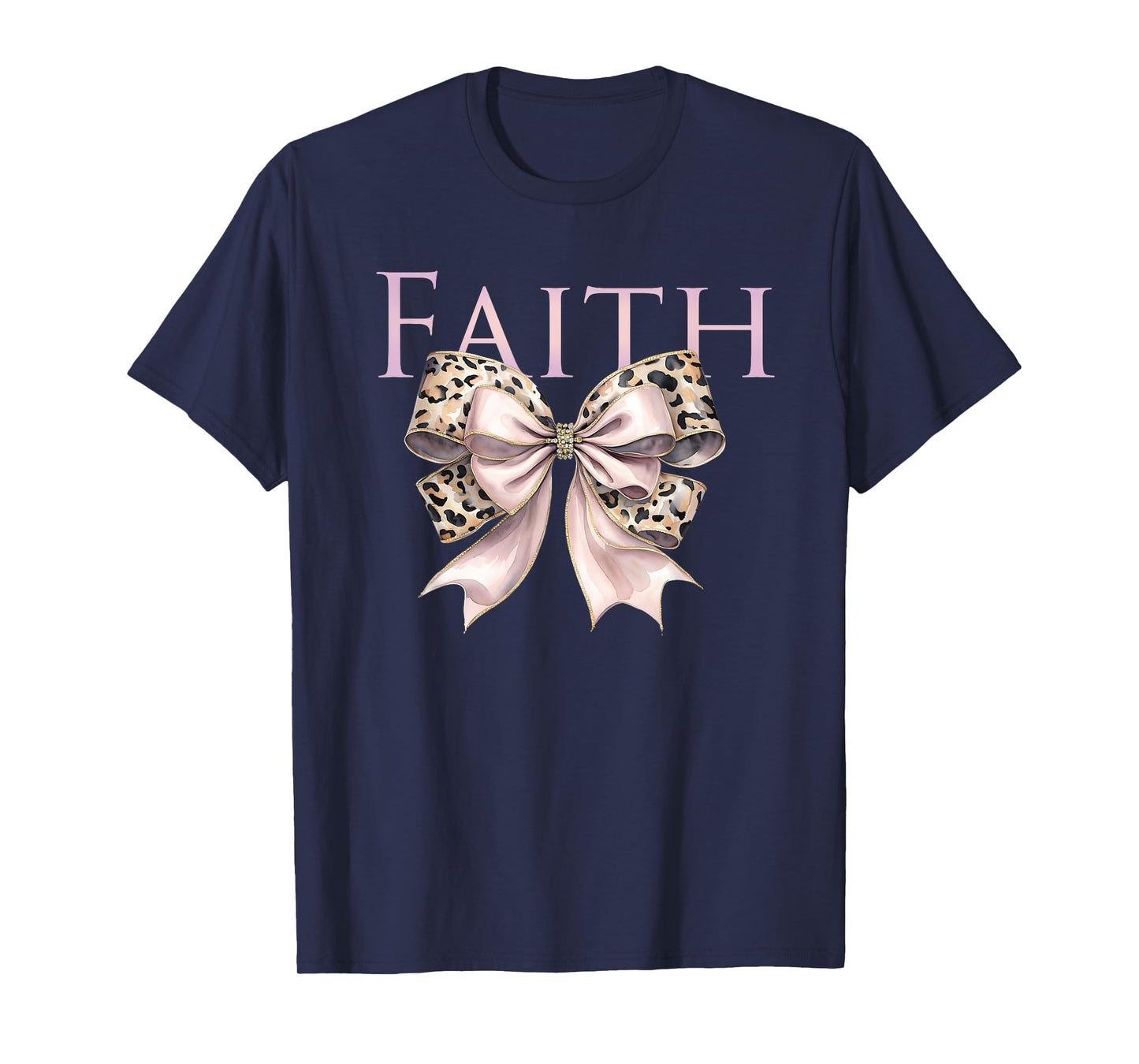 Faith Pink Bow Leopard Print Design T-Shirt