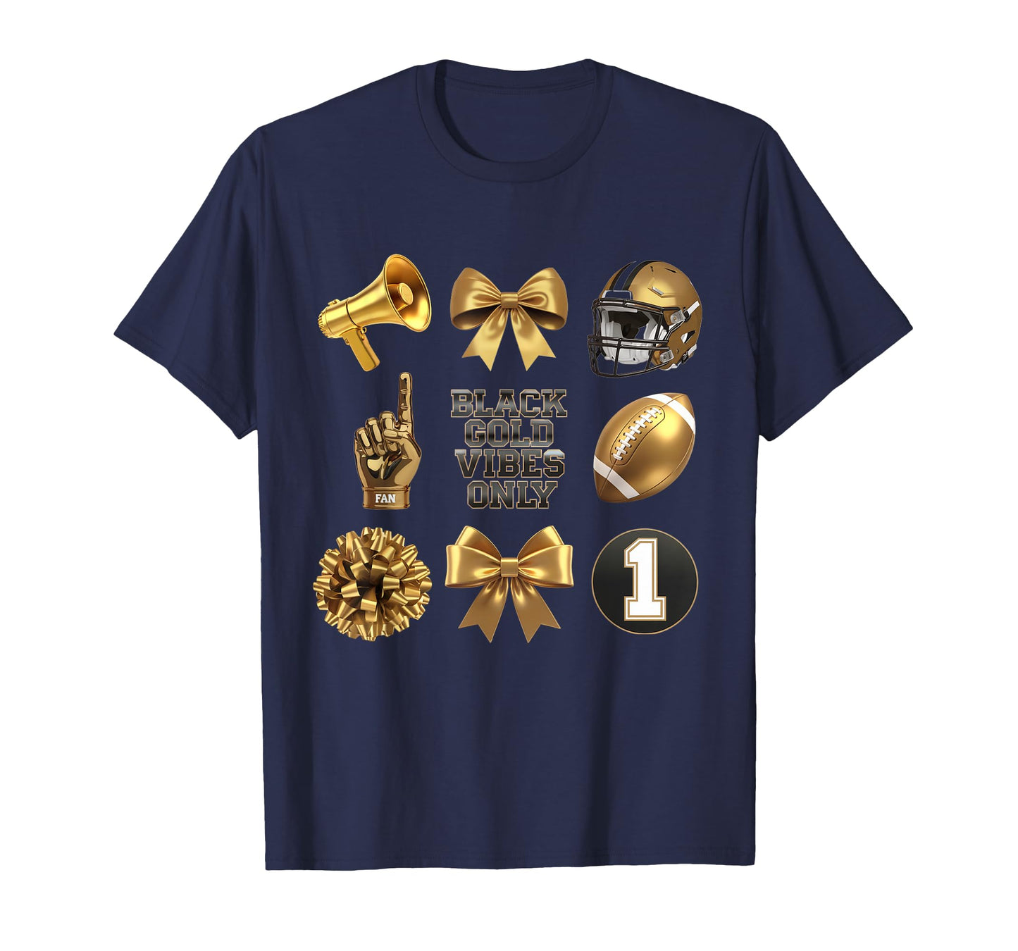 Gold Black Game Day Vibes Only Cheer T-Shirt