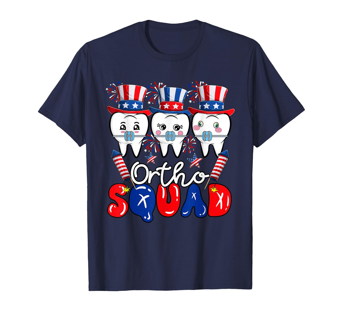 Ortho Squad 4th July US Flag Orthodontist Braces Dentist T-Shirt