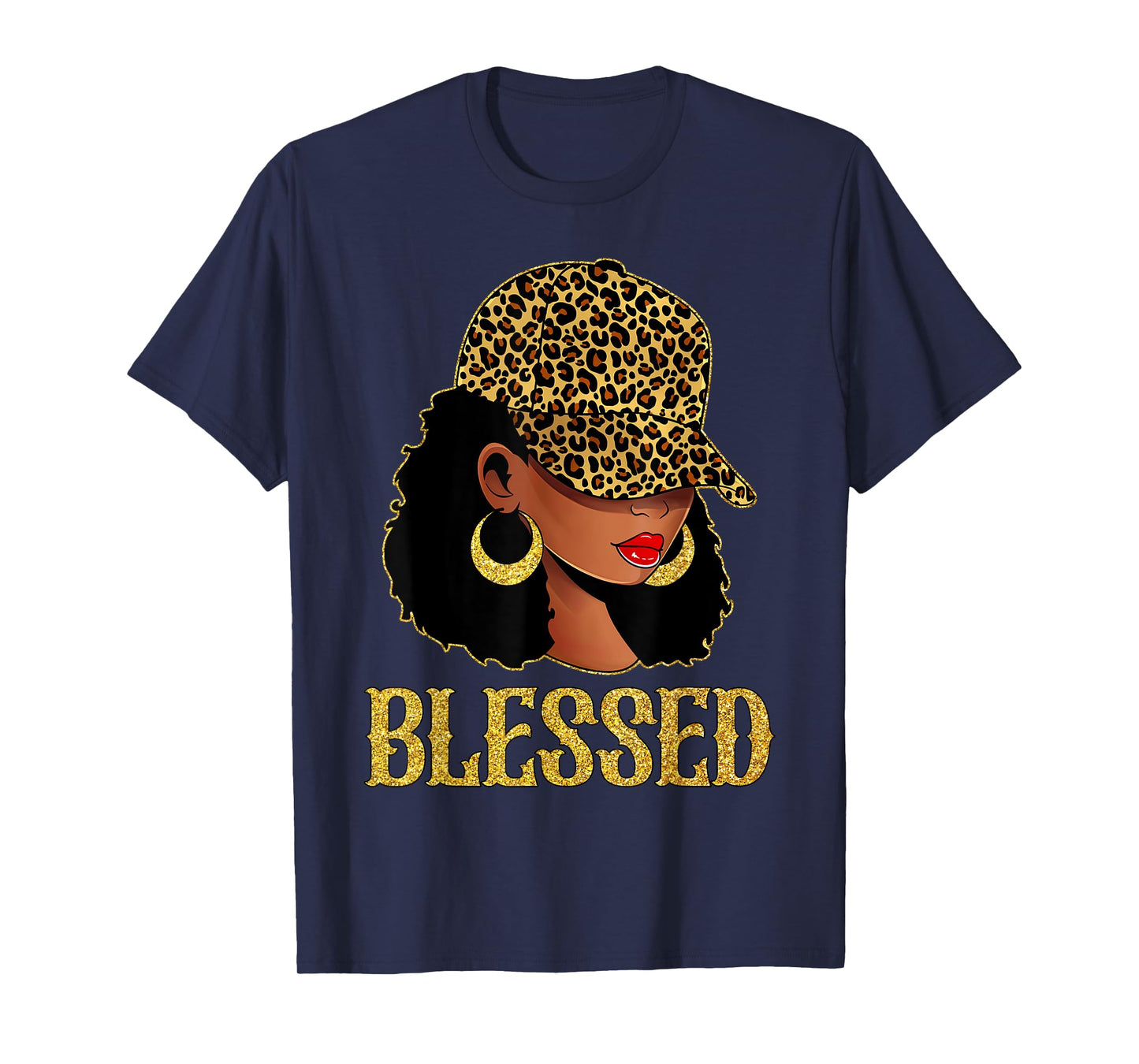 Blessed Black Women With Leopard Cap Hat Christian Matching T-Shirt