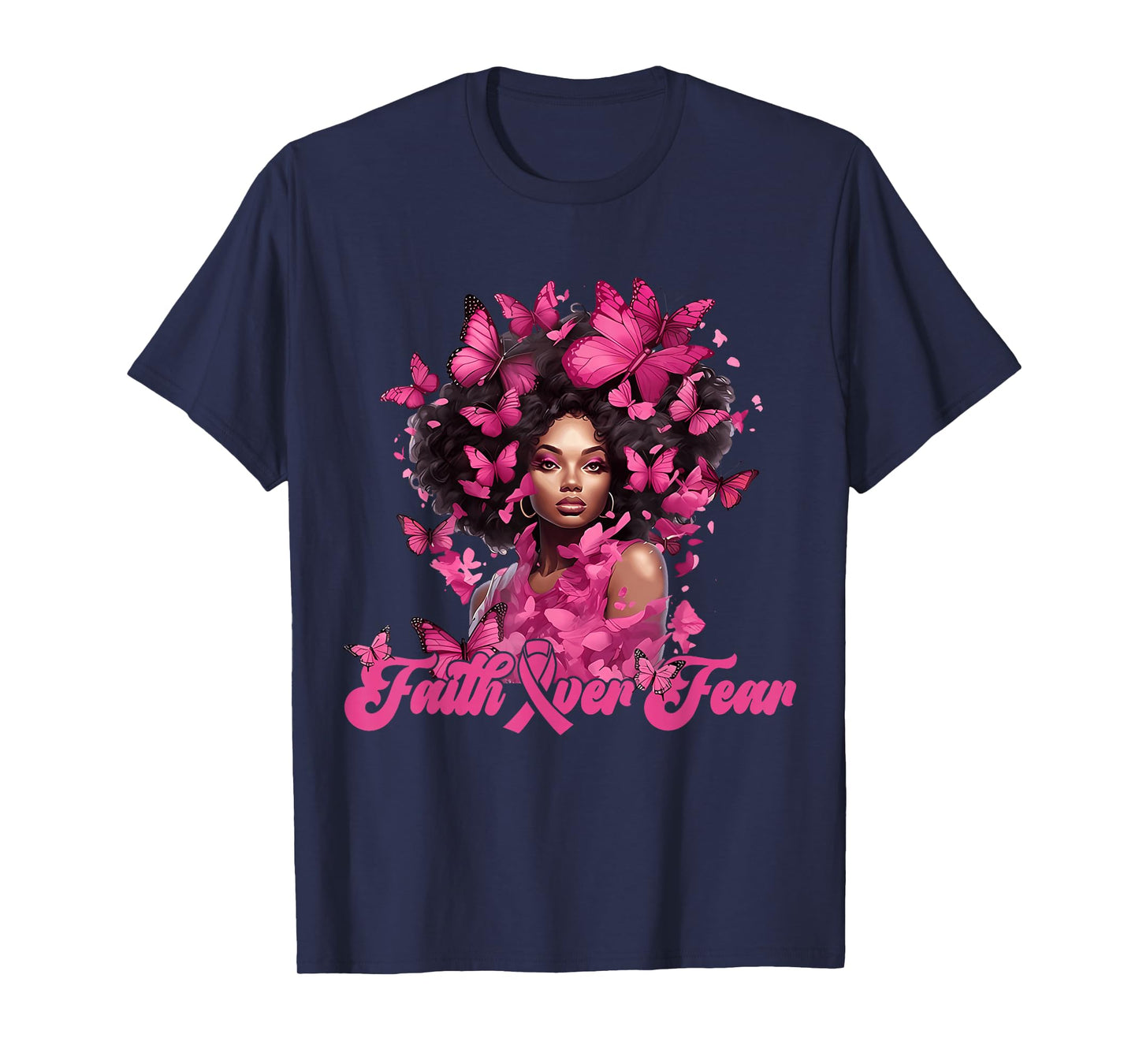 Faith Over Fear Breast Cancer Awareness Black Women Melanin T-Shirt