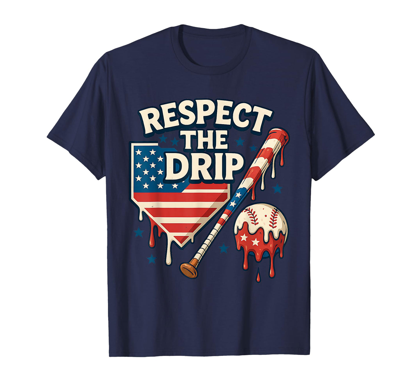 Baseball Design for Boys Cool 4th of July Ice Cream Drip T-Shirt