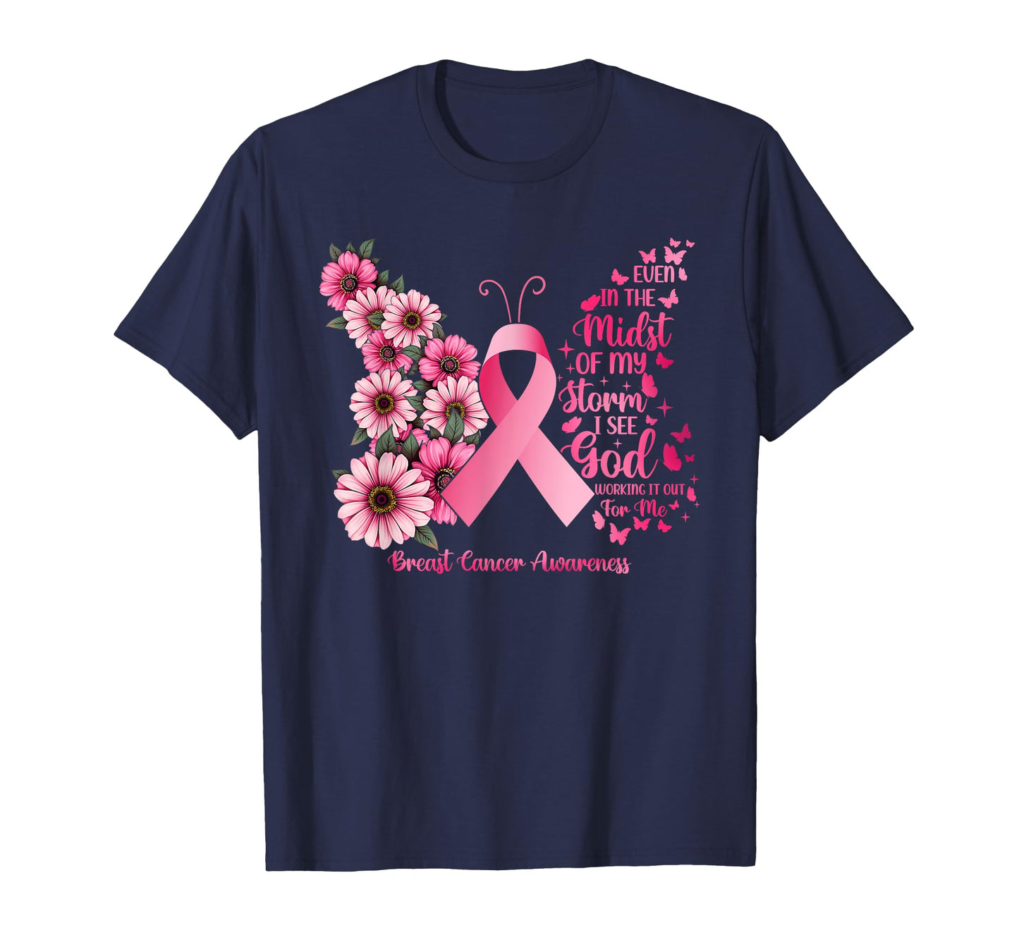 Bible Verse God Butterfly Breast Cancer Awareness T-Shirt