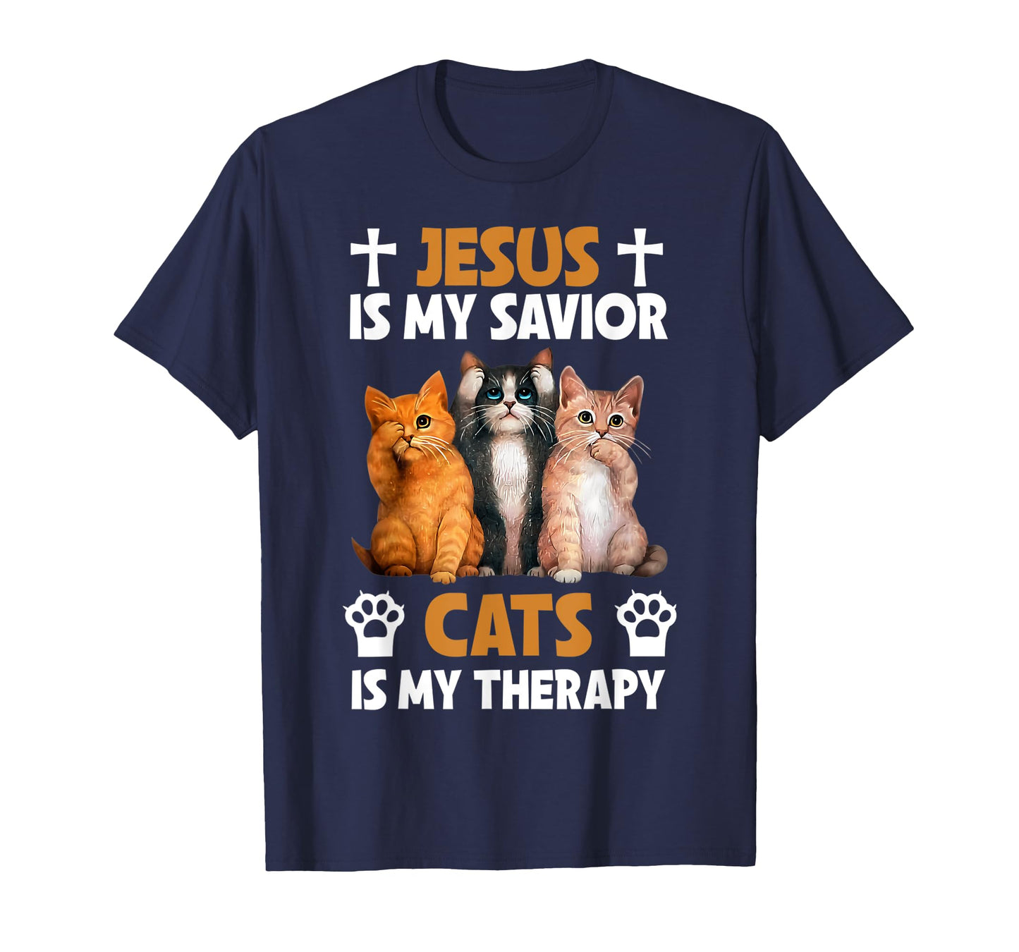 Jesus is My Savior Cats are My Therapy Christian Funny Cat T-Shirt