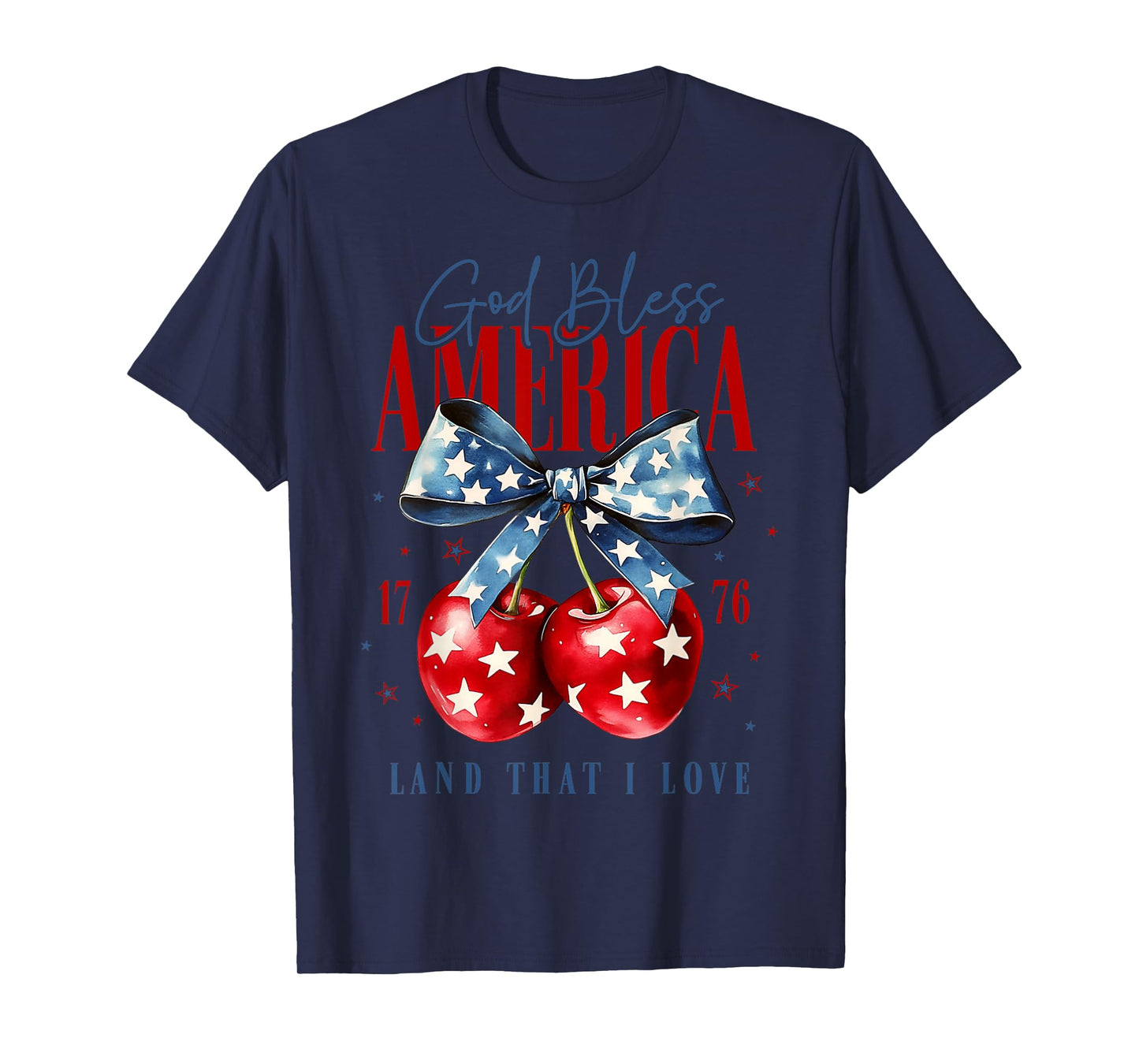 God Bless America Patriotic Cherries 4th July USA T-Shirt