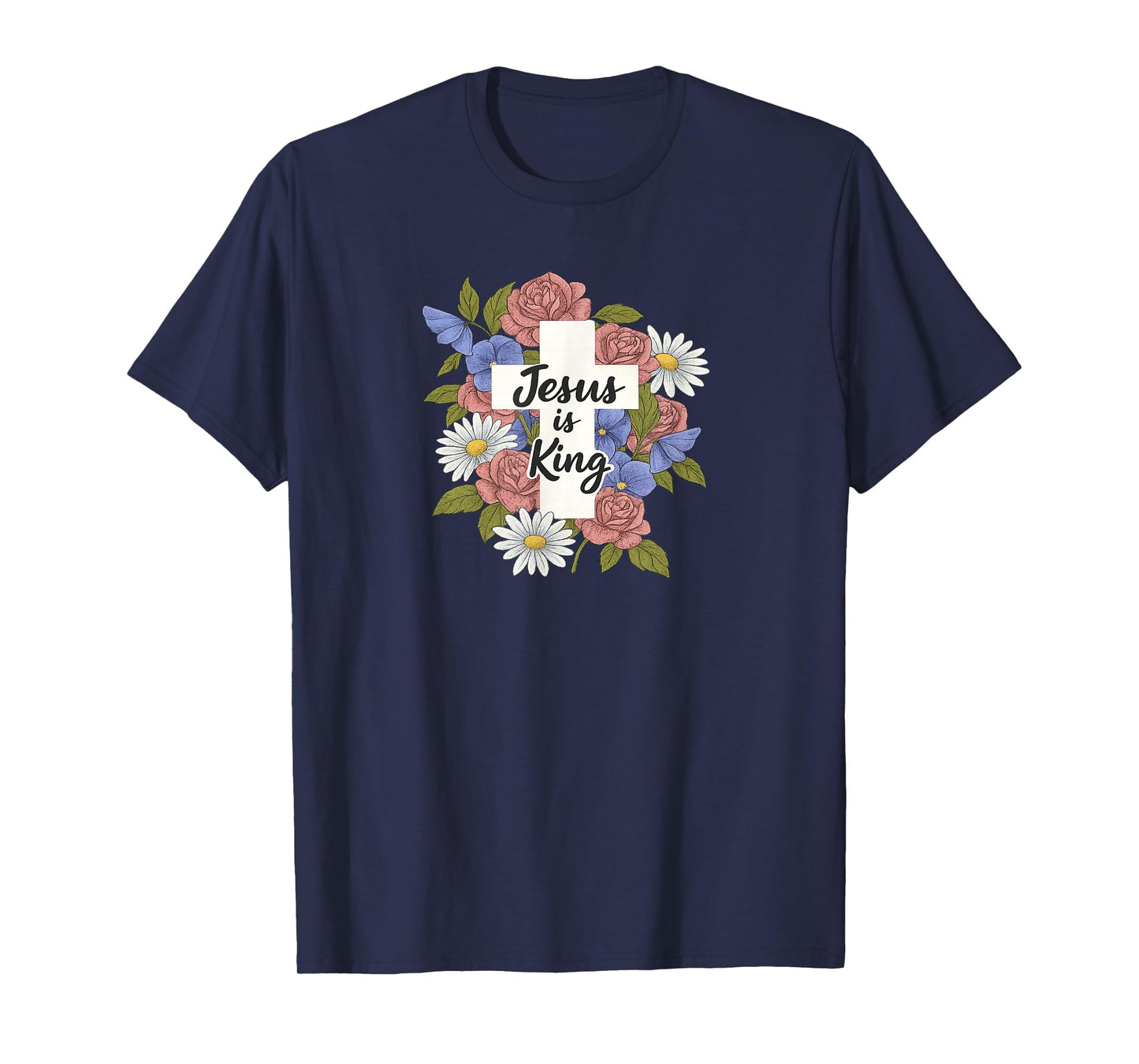 Jesus is King Cross with Floral Wreath T-Shirt