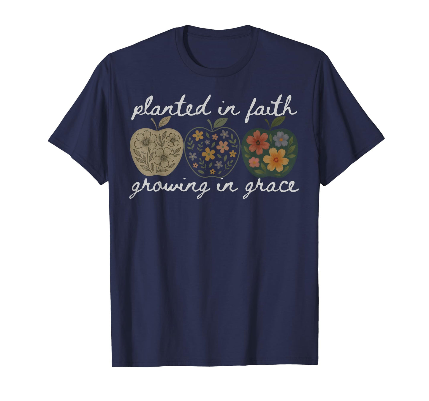 Planted In Faith Growing In Grace Floral Christian Teacher T-Shirt
