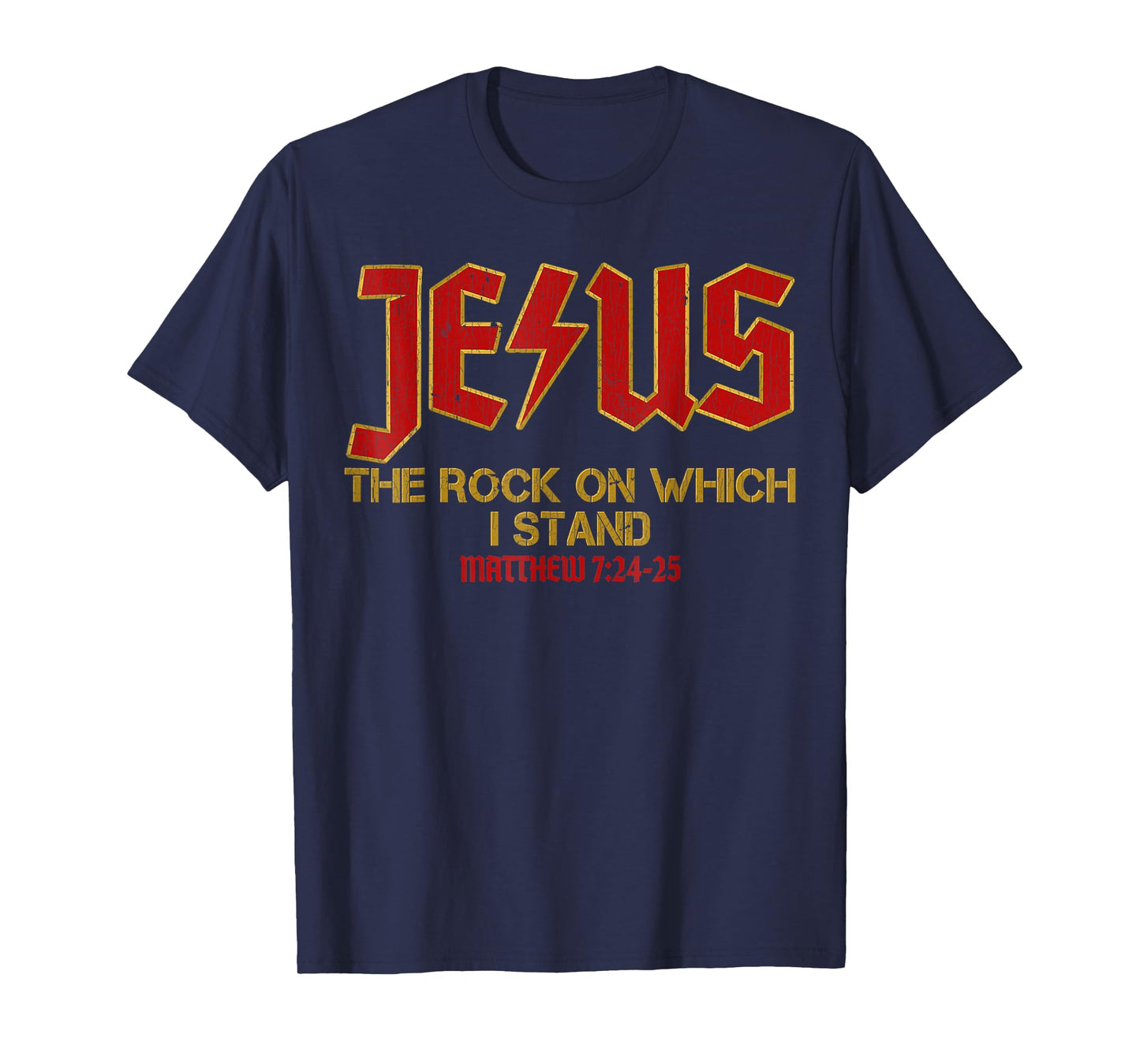 Vintage Retro Christian Jesus Rock Band Matthew 7:24 Retro V T-Shirt