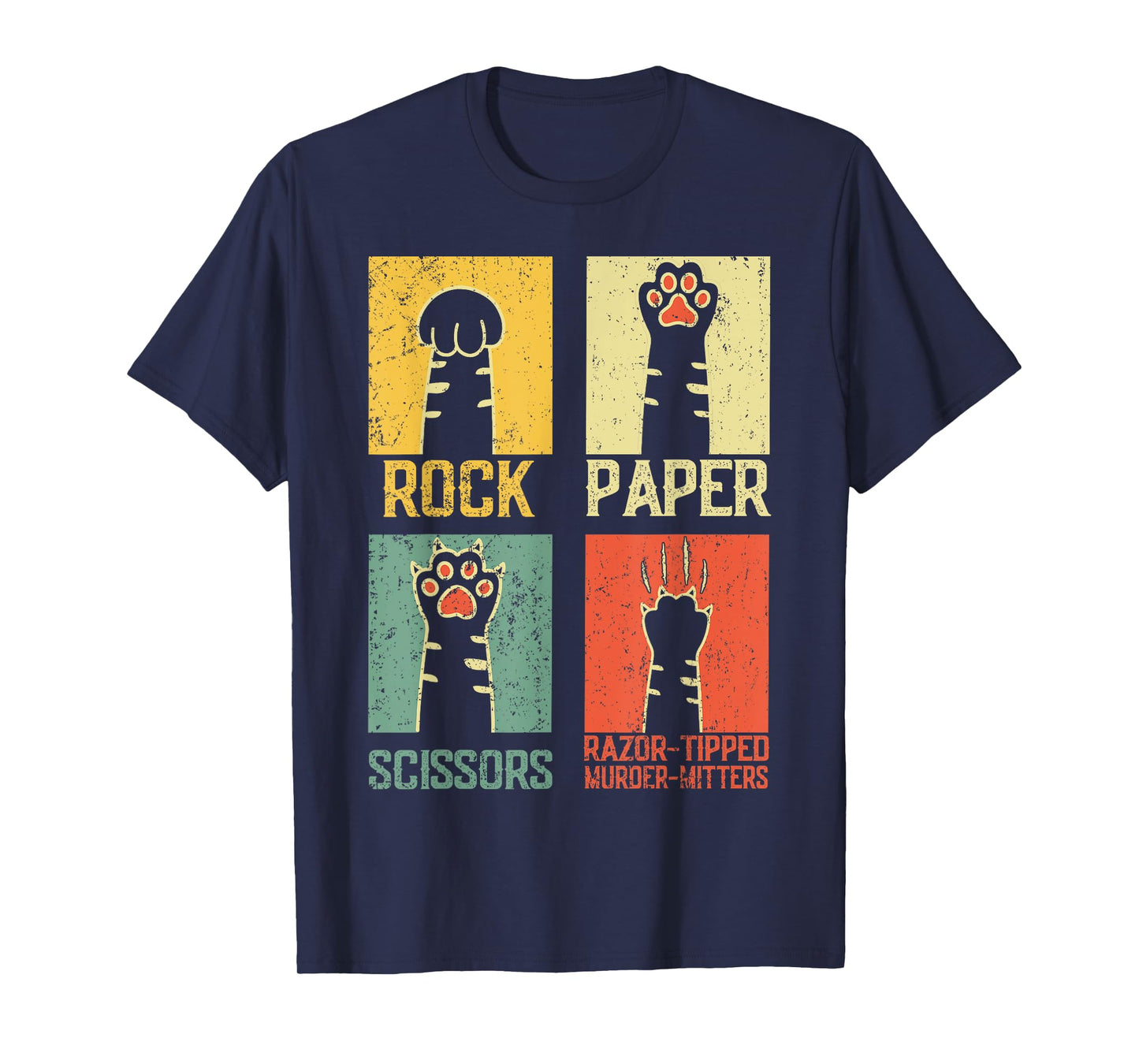Retro Rock Paper Scissors Hand Game Cute Paw Humor Cat Meme T-Shirt for Men Women