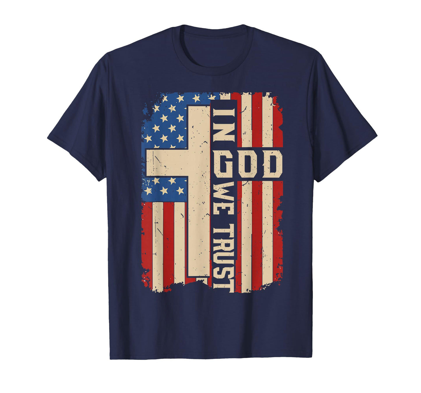 Men in God We Trust Patriotic Christian Faith Cross USA Flag T-Shirt