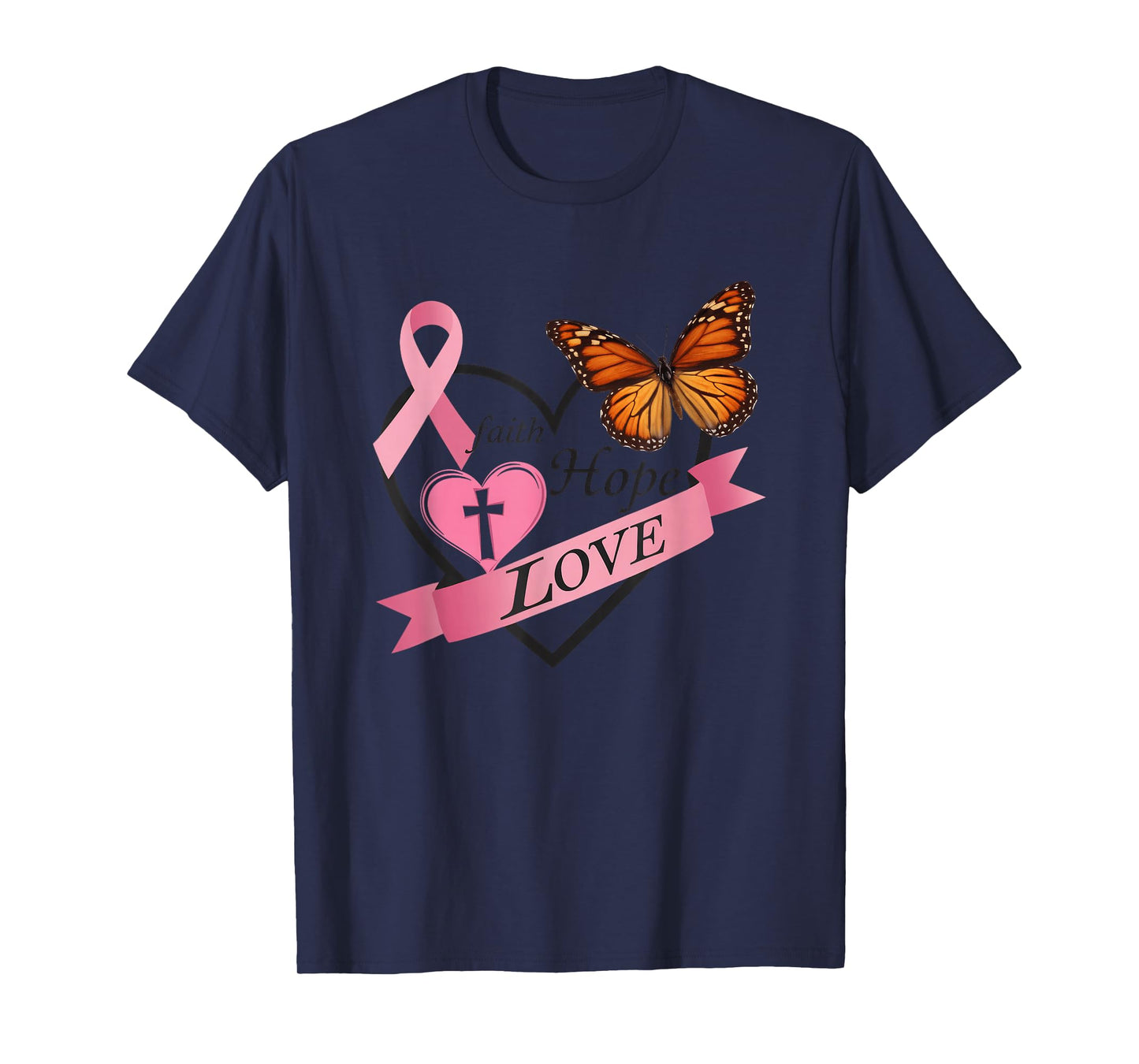 Faith Hope Love Butterfly Ribbon Heart T-Shirt
