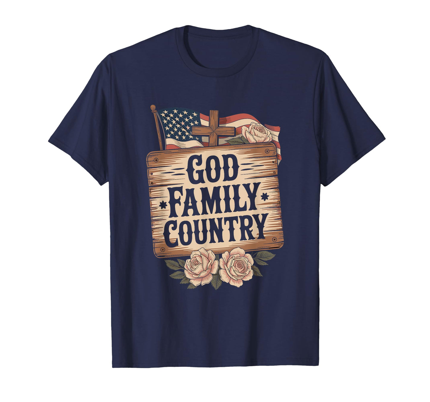 God Family Country Freedom - Patriotic Christian US Flag T-Shirt
