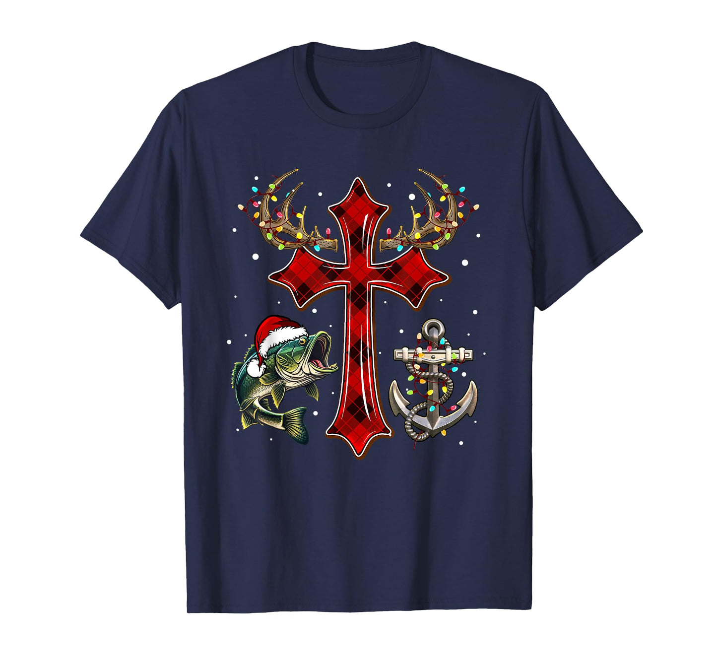 Christmas Hunting Fishing Cross Faith Christian Fisherman T-Shirt