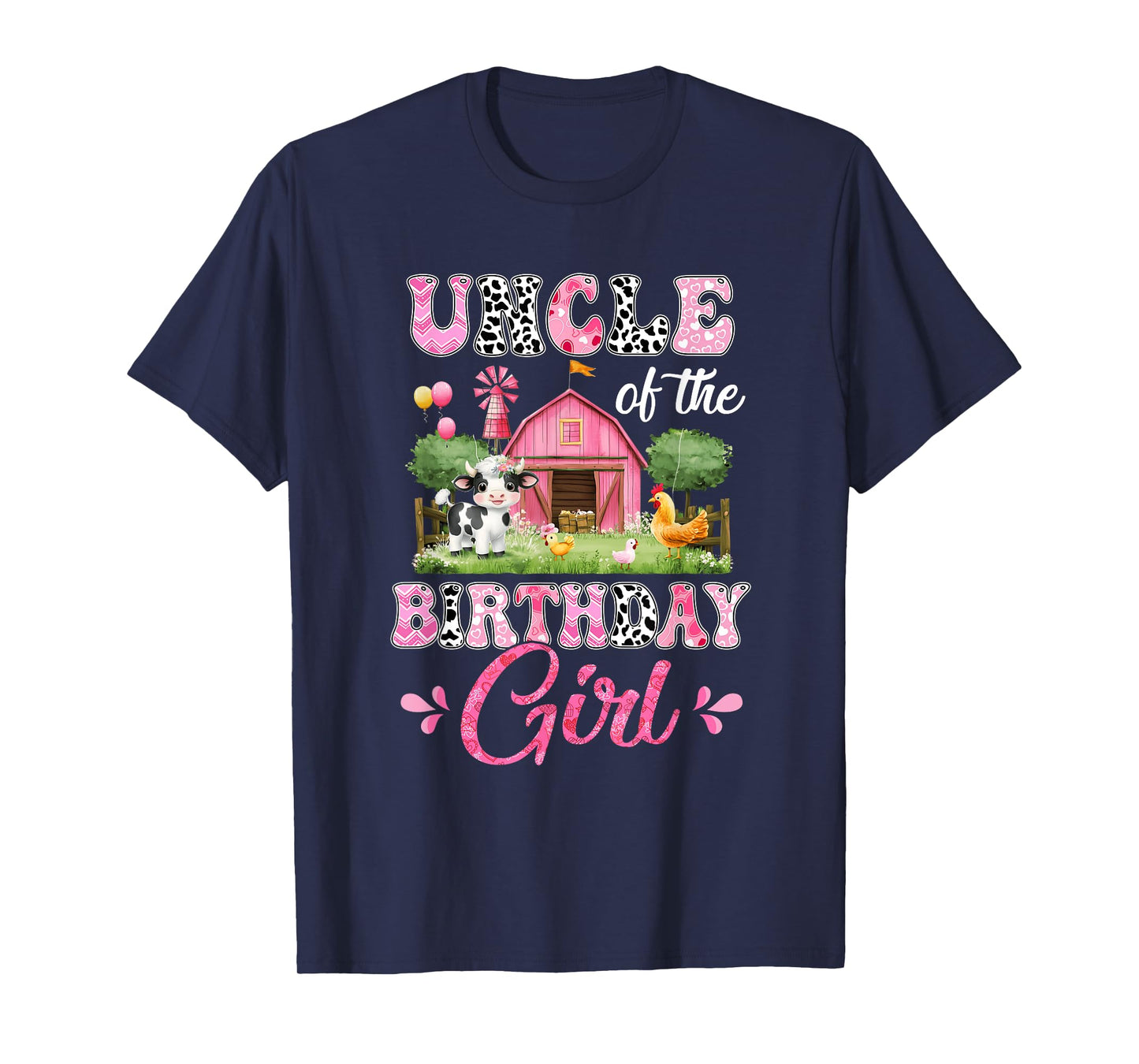 Uncle Of The Birthday Girl 1St Birthday Cow Farm Family T-Shirt