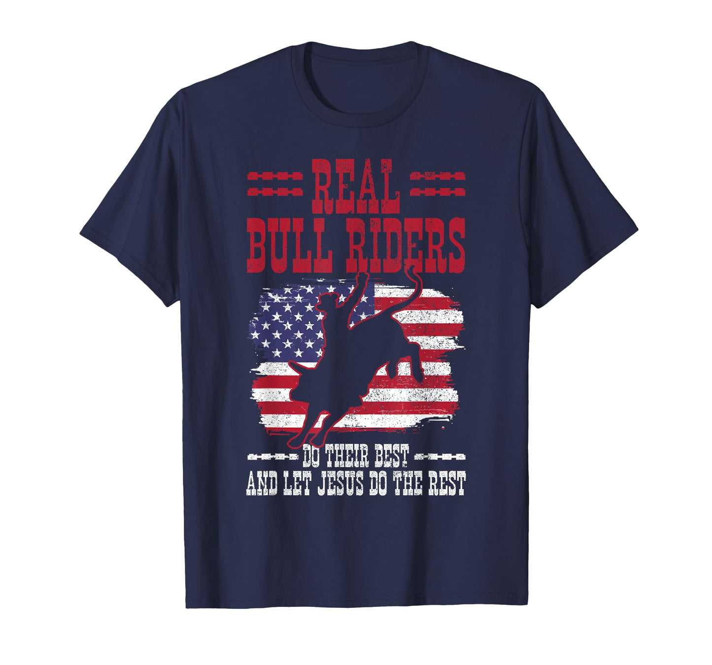 Bull Riding American Flag Rodeo Patriotic Christian Rider T-Shirt