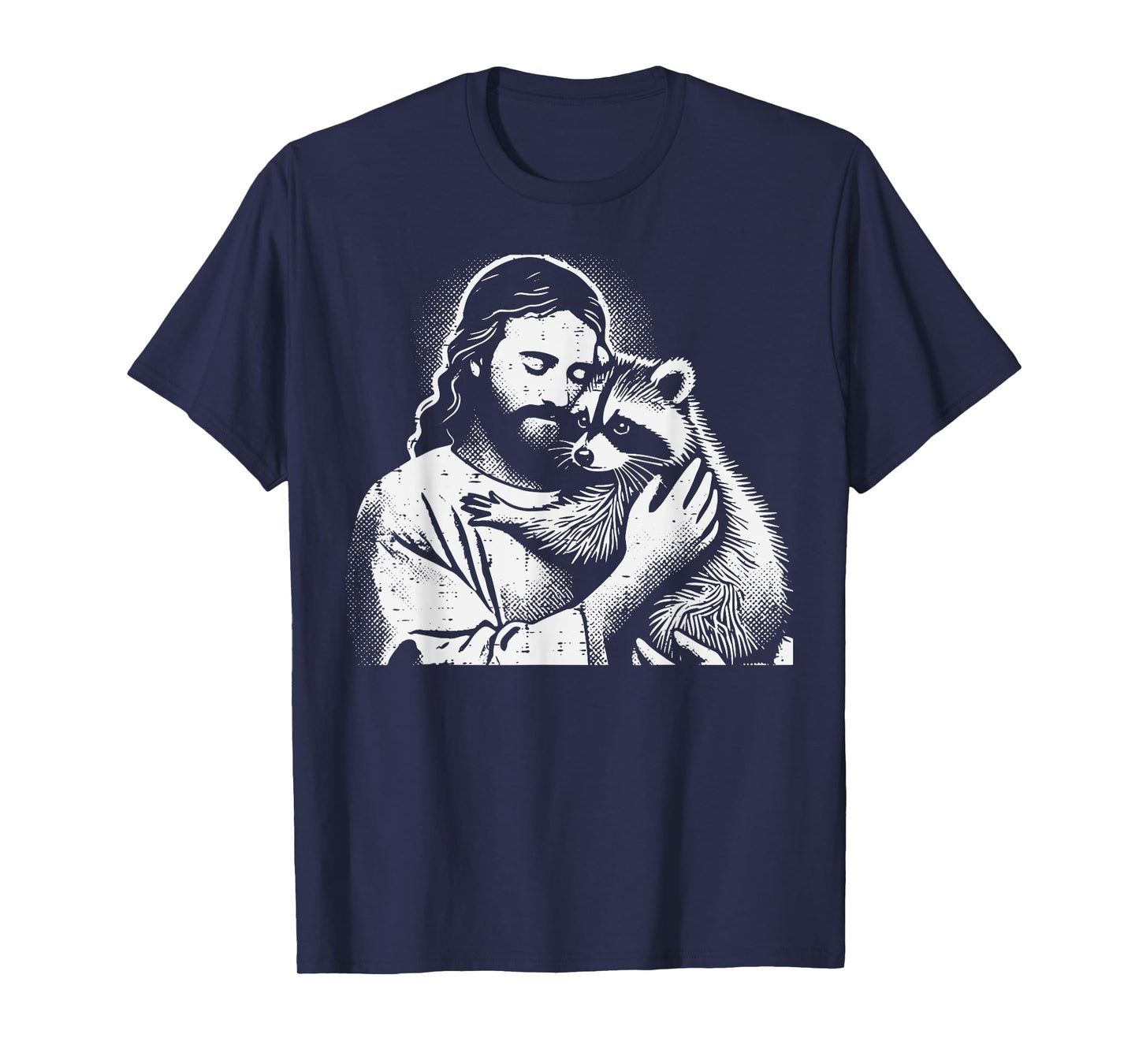 Christian Jesus Hugging Raccoon Animal Lover Men Women Kids T-Shirt