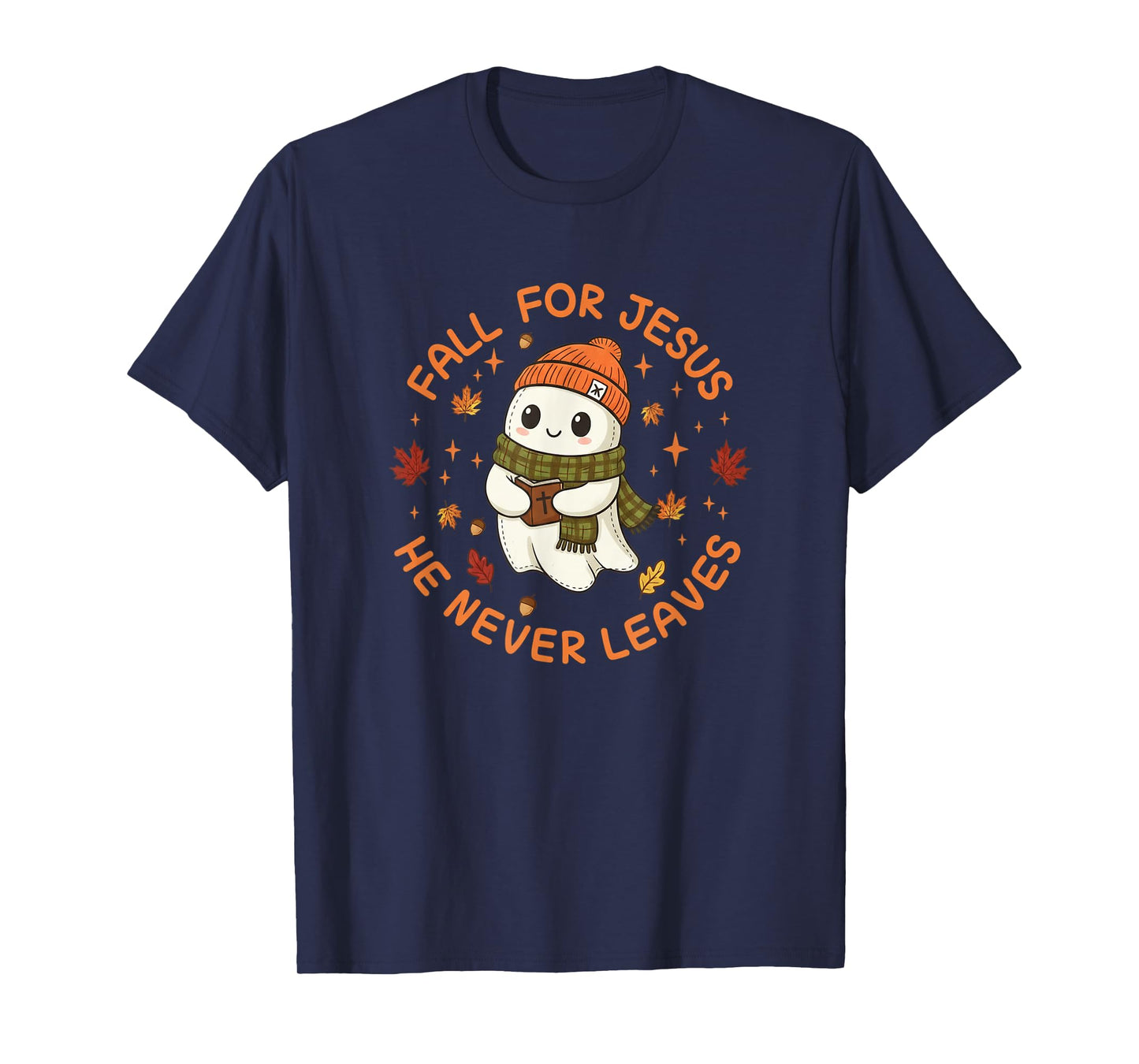 Fall for Jesus He Never Leaves - Christian Halloween T-Shirt