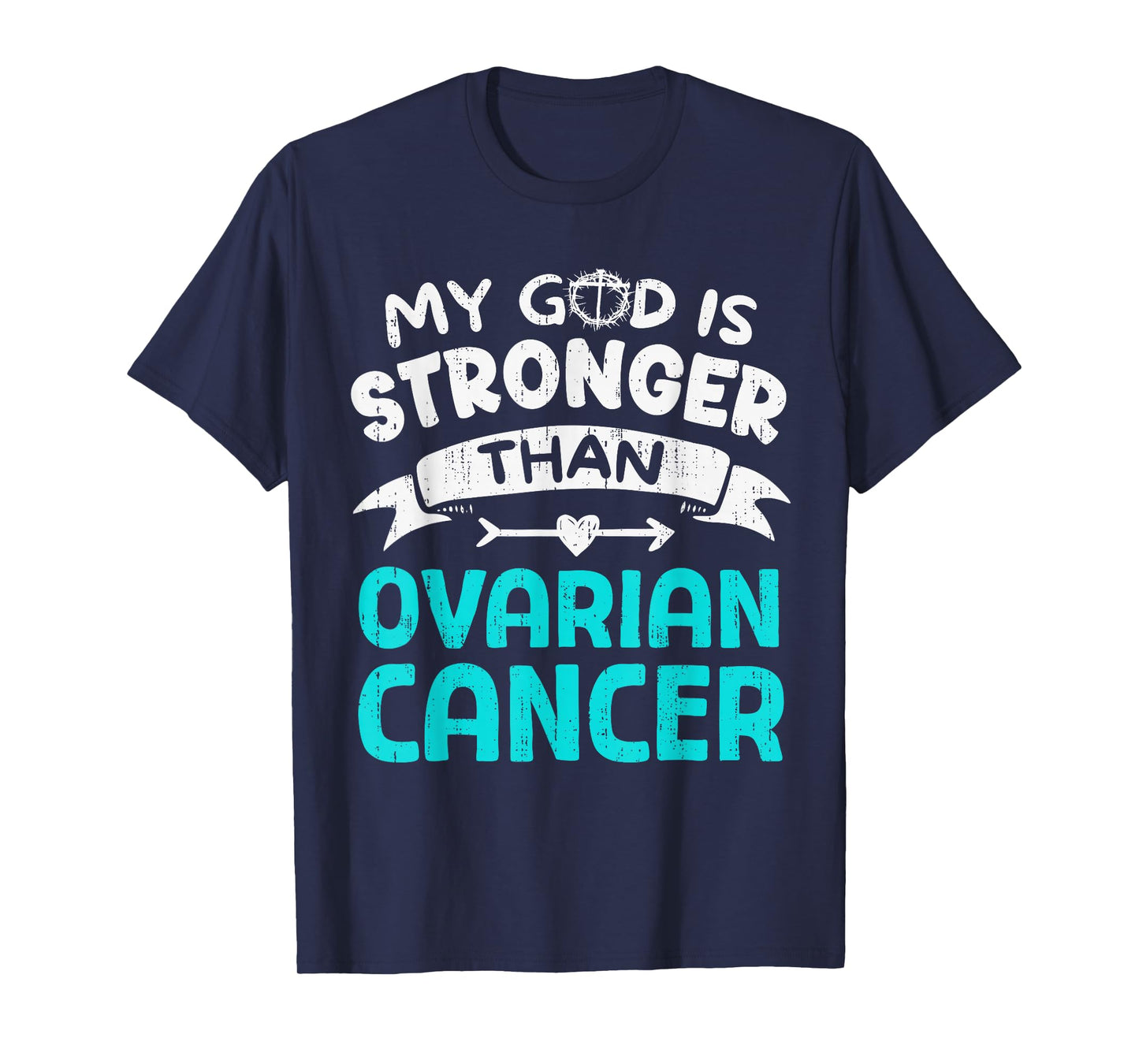 God Stronger Ovarian Cancer Awareness Christian Ribbon Teal T-Shirt