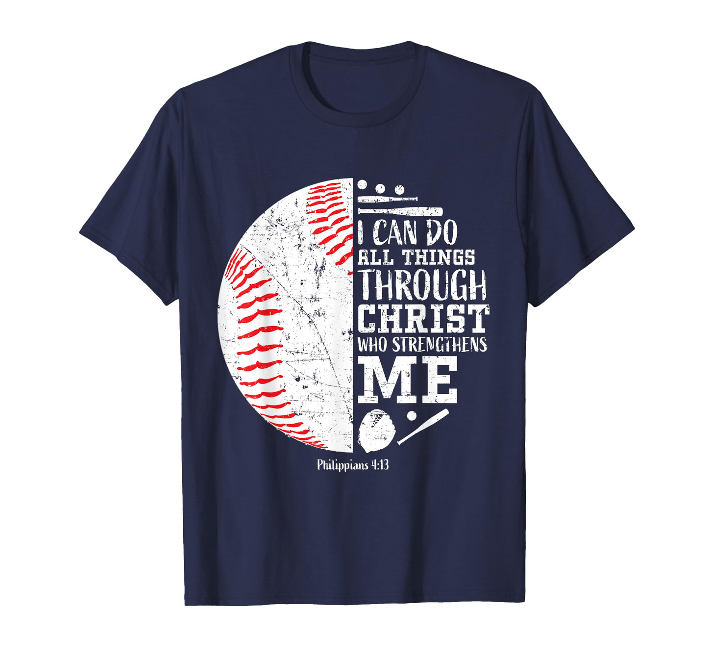 Baseball Gifts Bible Verse Sayings Philippians 4:13 Boys Men T-Shirt