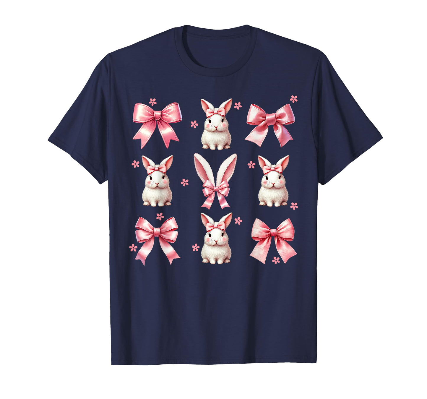 Girls Women Bunny Rabbit Coquette Pink Bow Happy Easter Day T-Shirt