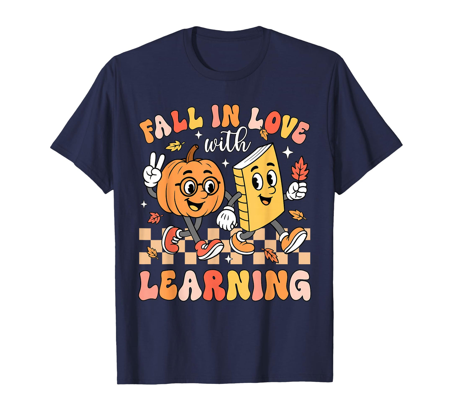 Retro Fall In Love With Learning Autumn Pumpkin Teacher T-Shirt