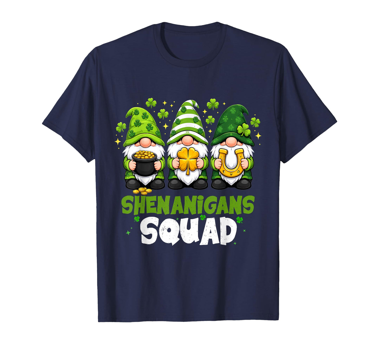 St Patricks Day Gnomes Shenanigans Squad Saint Pattys Womens T-Shirt - T-Shirt | Navy