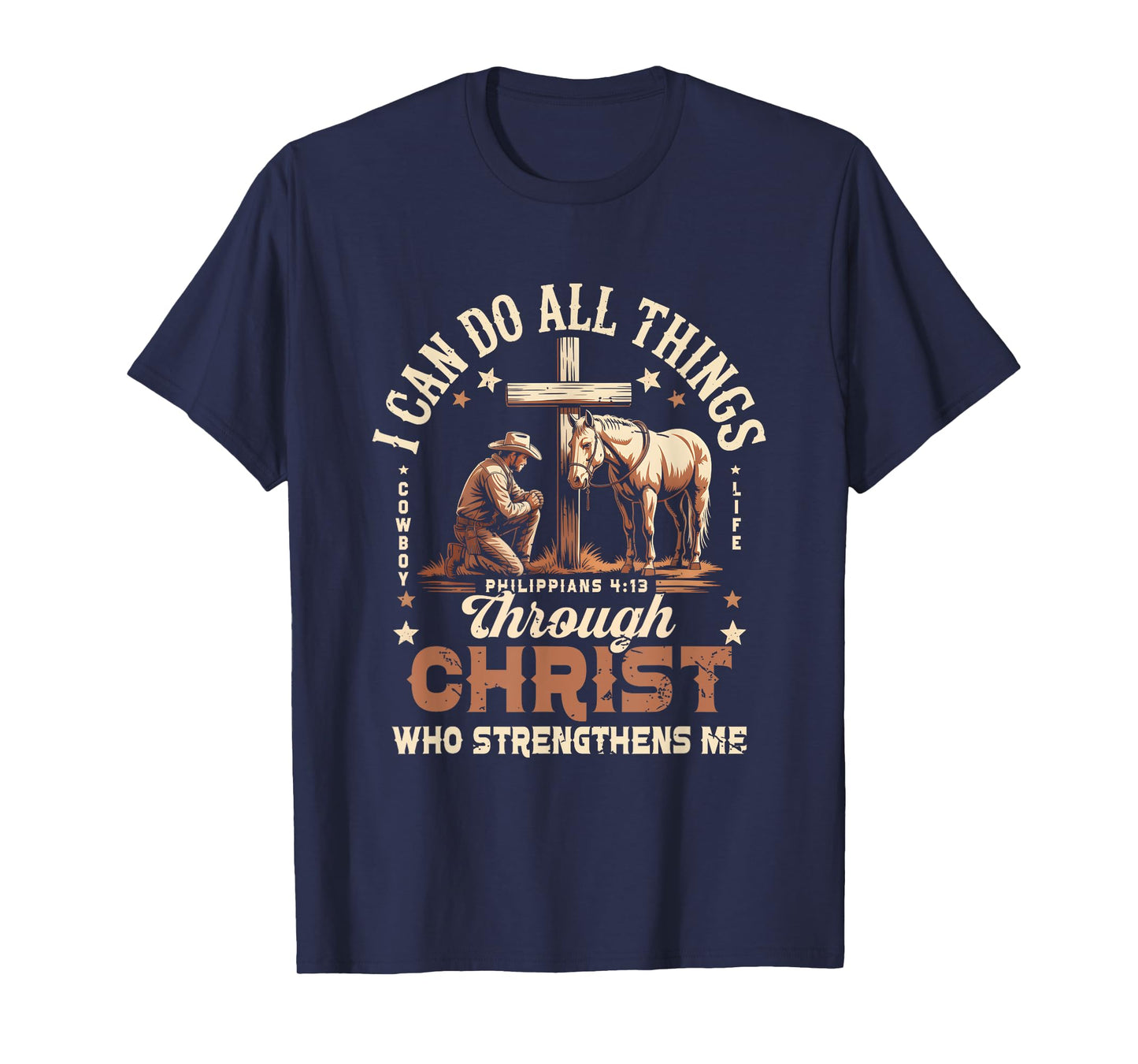 Cowboy Kneeling Cross Scripture Western Bible Verse Jesus T-Shirt