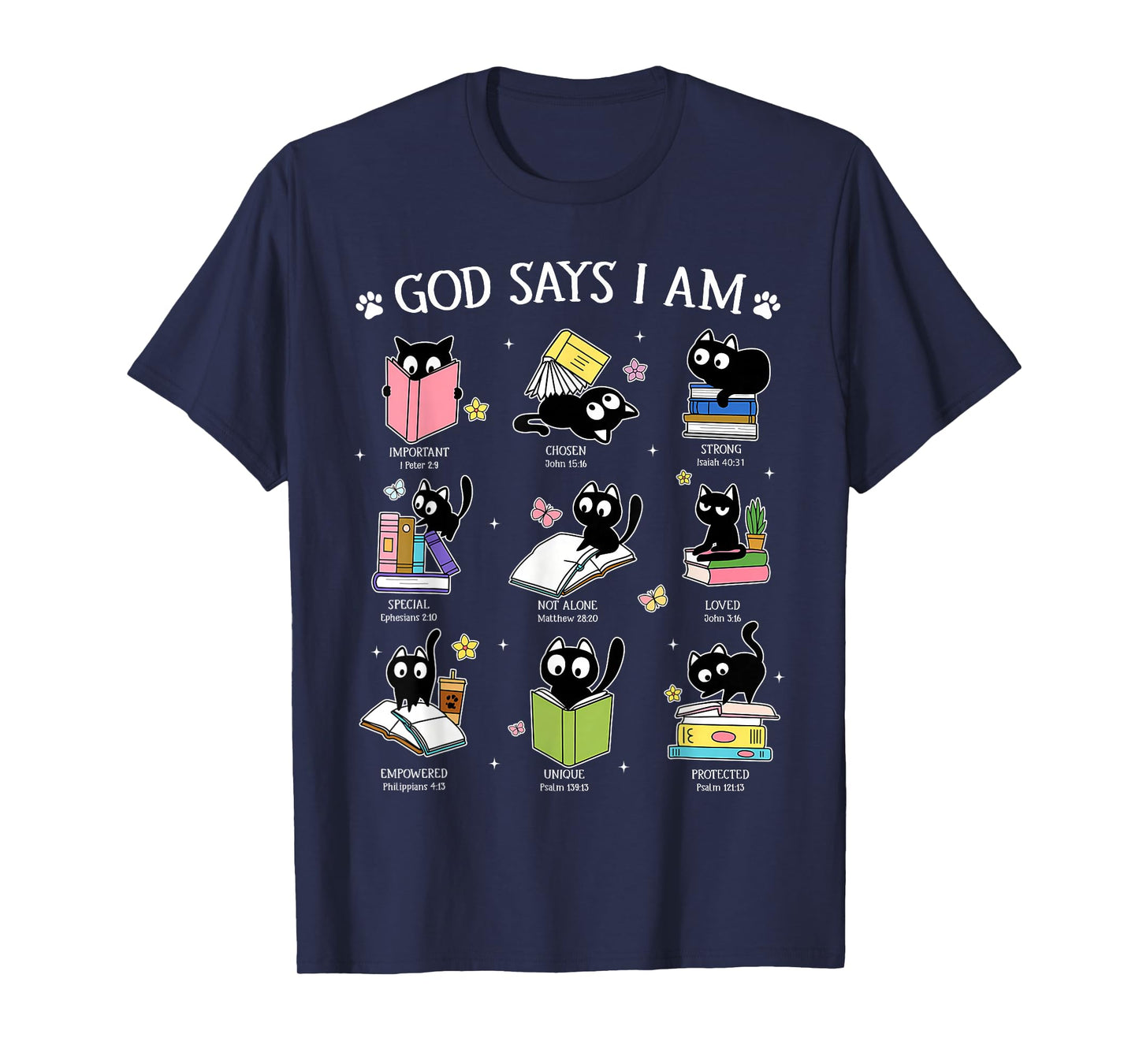 God Says I Am Cat Book Lover Christian Cute Jesus Girls Kids T-Shirt