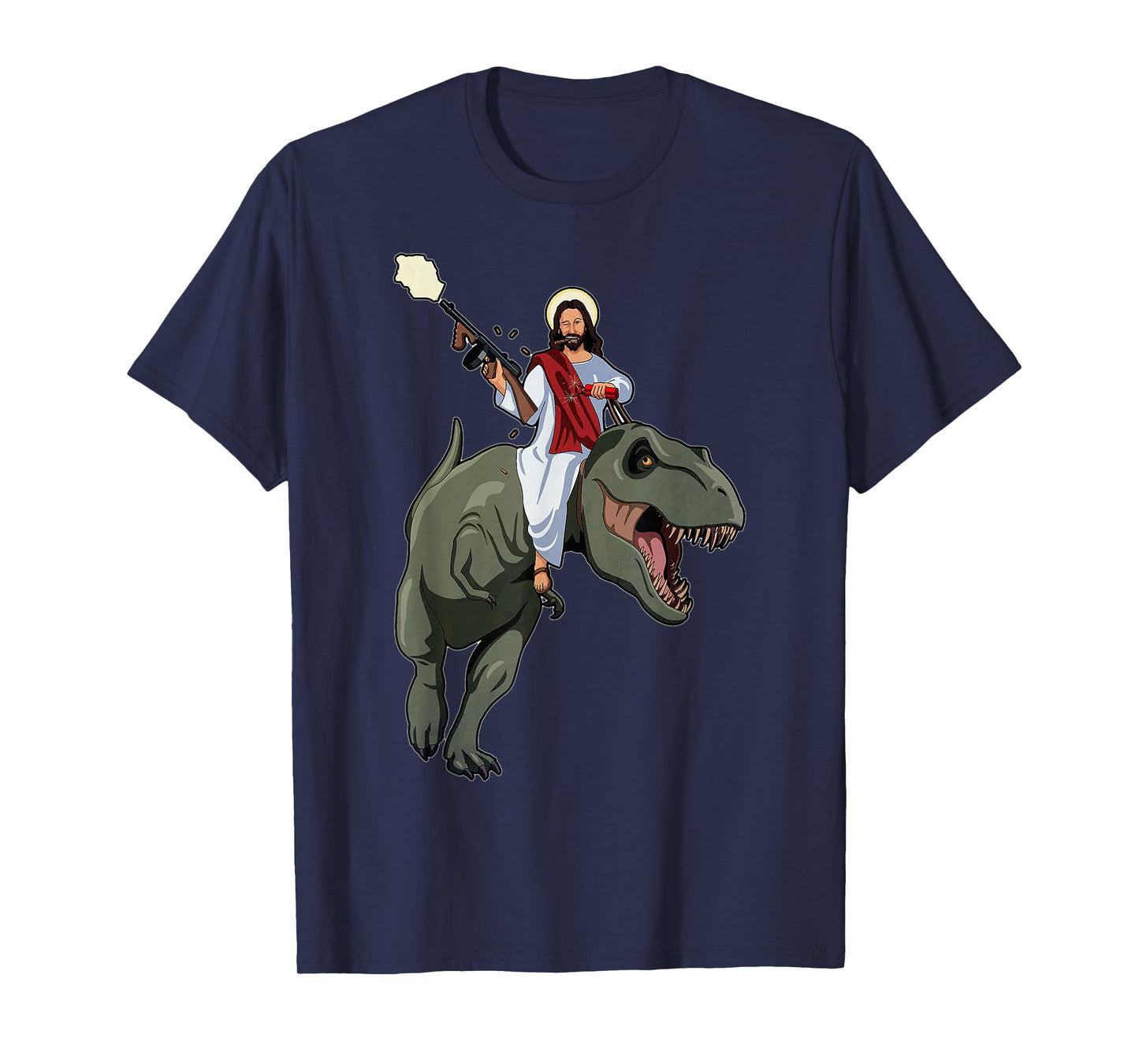 Gun Jesus Riding A T-rex Dinosaur Funny Christian Dino Lover T-Shirt