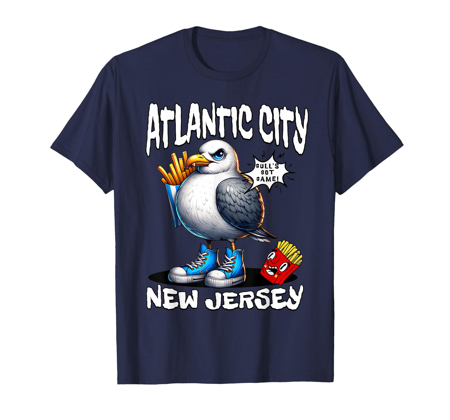 Atlantic City New Jersey Seagull French Fries Funny Souvenir T-Shirt