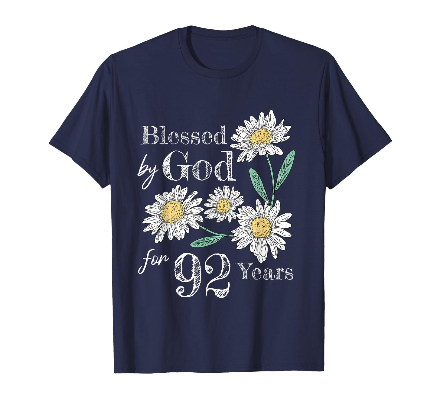 92nd Birthday Flower Decor Blessed By God For 92 Years Old T-Shirt