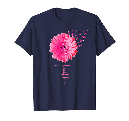 Pink Ribbon Daisy Faith Breast Cancer Awareness Month T-Shirt