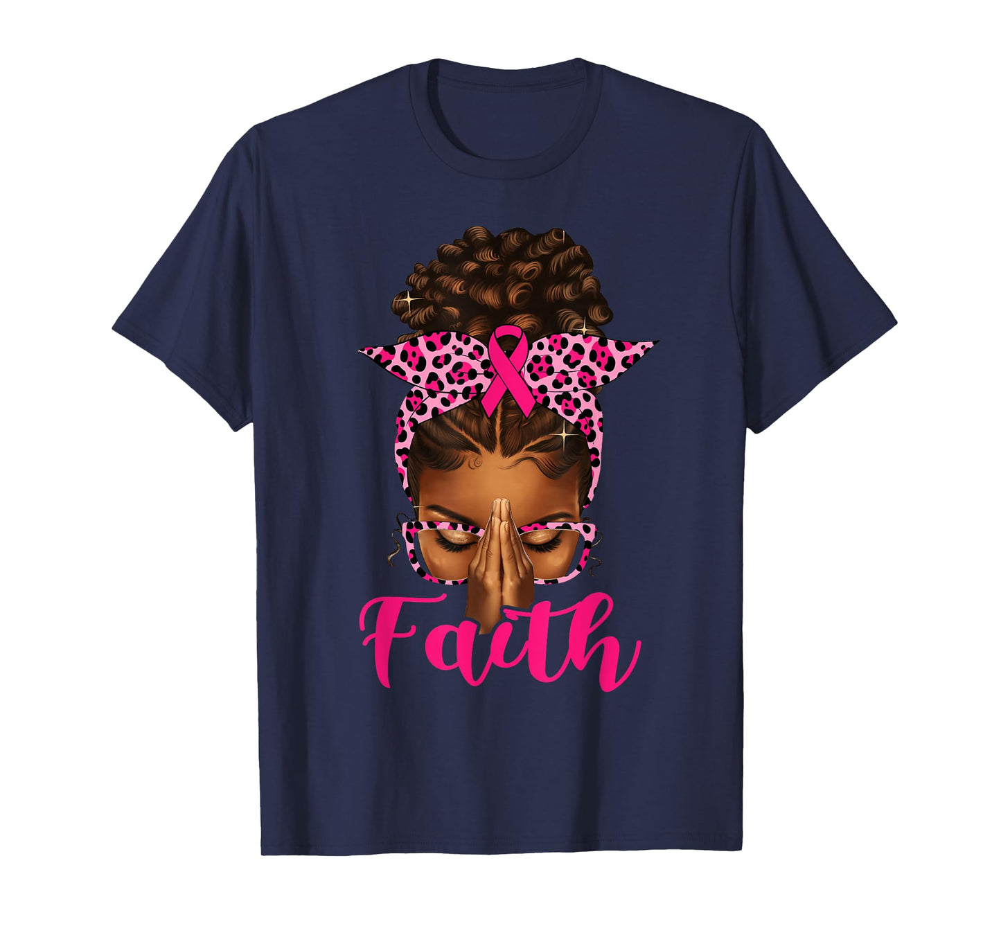 Faith Black Women Afro Christian Breast Cancer Awareness T-Shirt
