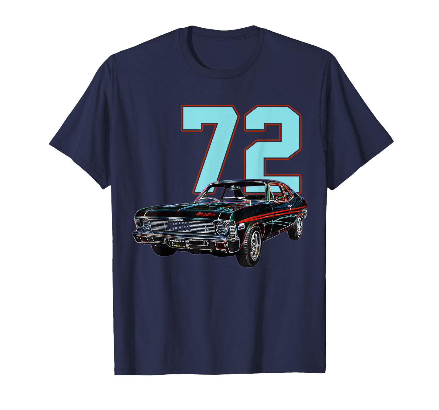 1972 72 Chevys Nova 2 Classic Car Old School Muscle Blue Car T-Shirt