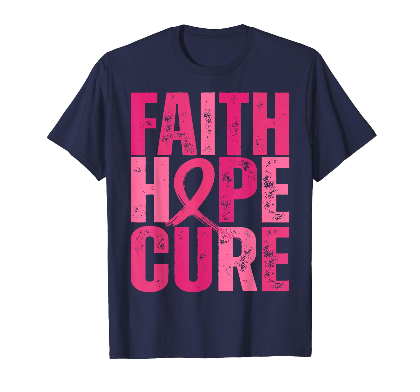 Retro Faith Hope Cure Pink Ribbon Breast Cancer Awareness T-Shirt