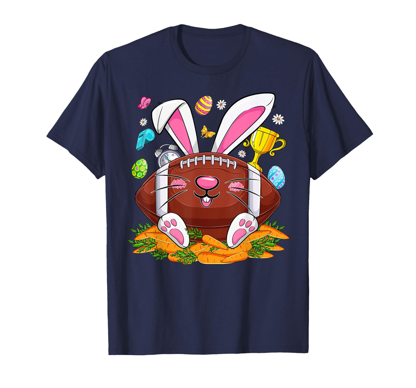 Funny Football & Bunny Face Eggs Happy Easter Day Men Boys T-Shirt