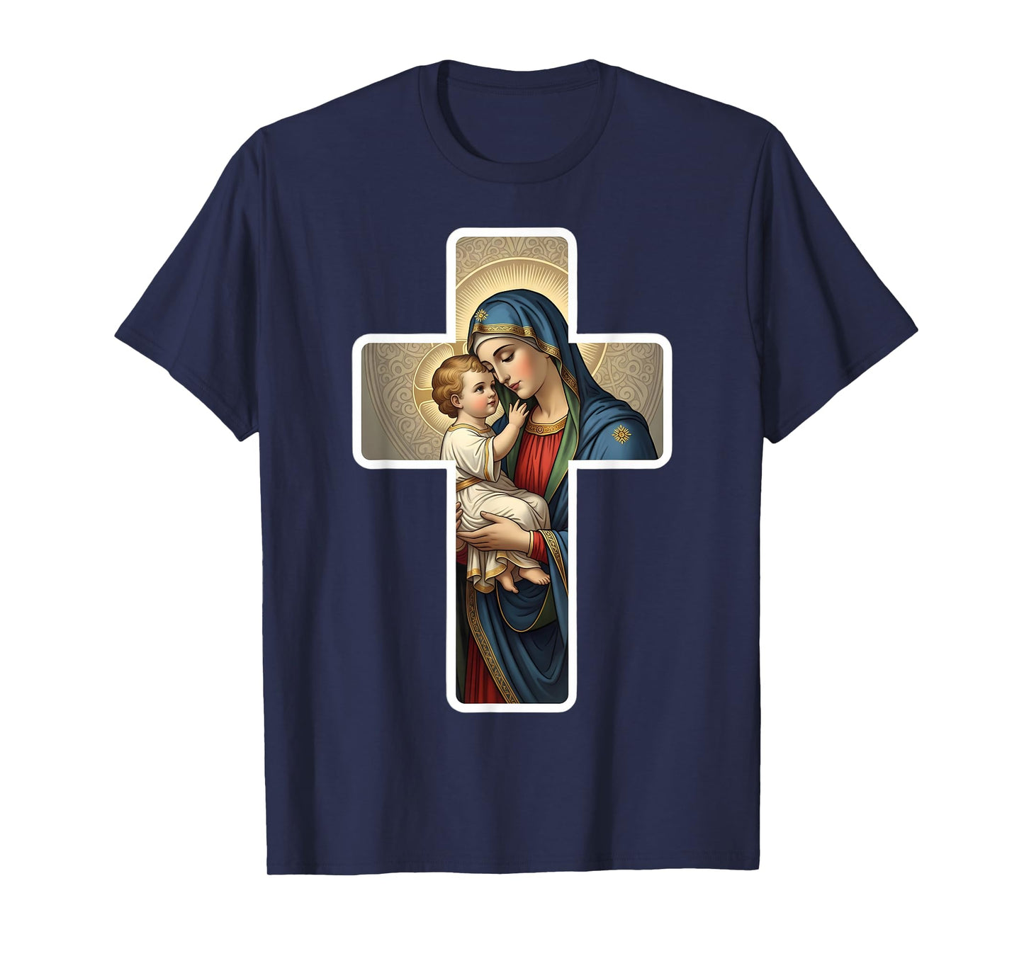 Saint Mary with Baby Jesus Christ Santa Maria Cross Icon T-Shirt