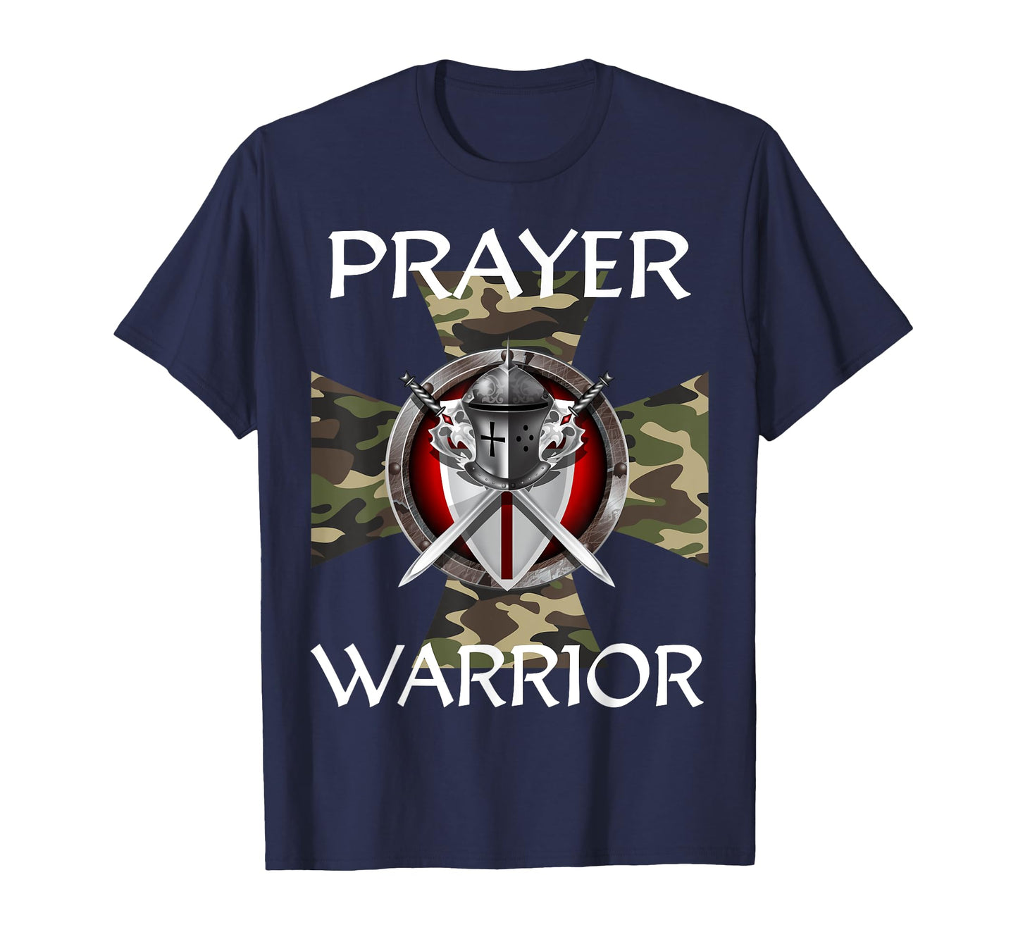 Christian Prayer Warrior Green Camo Cross Religious Messages T-Shirt