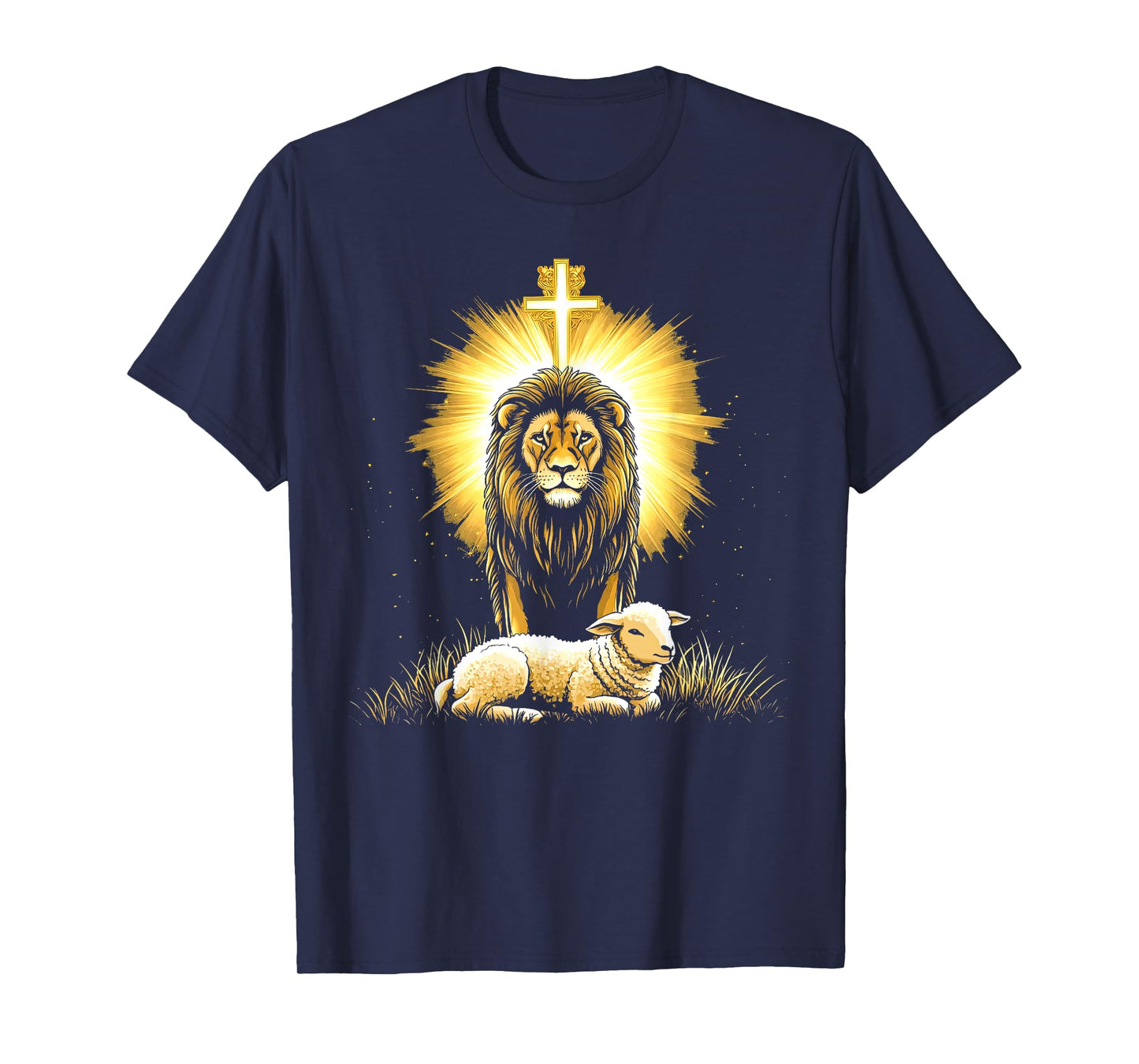 Vintage Lion And Lamb Cross Jesus Religious Faith Christian T-Shirt
