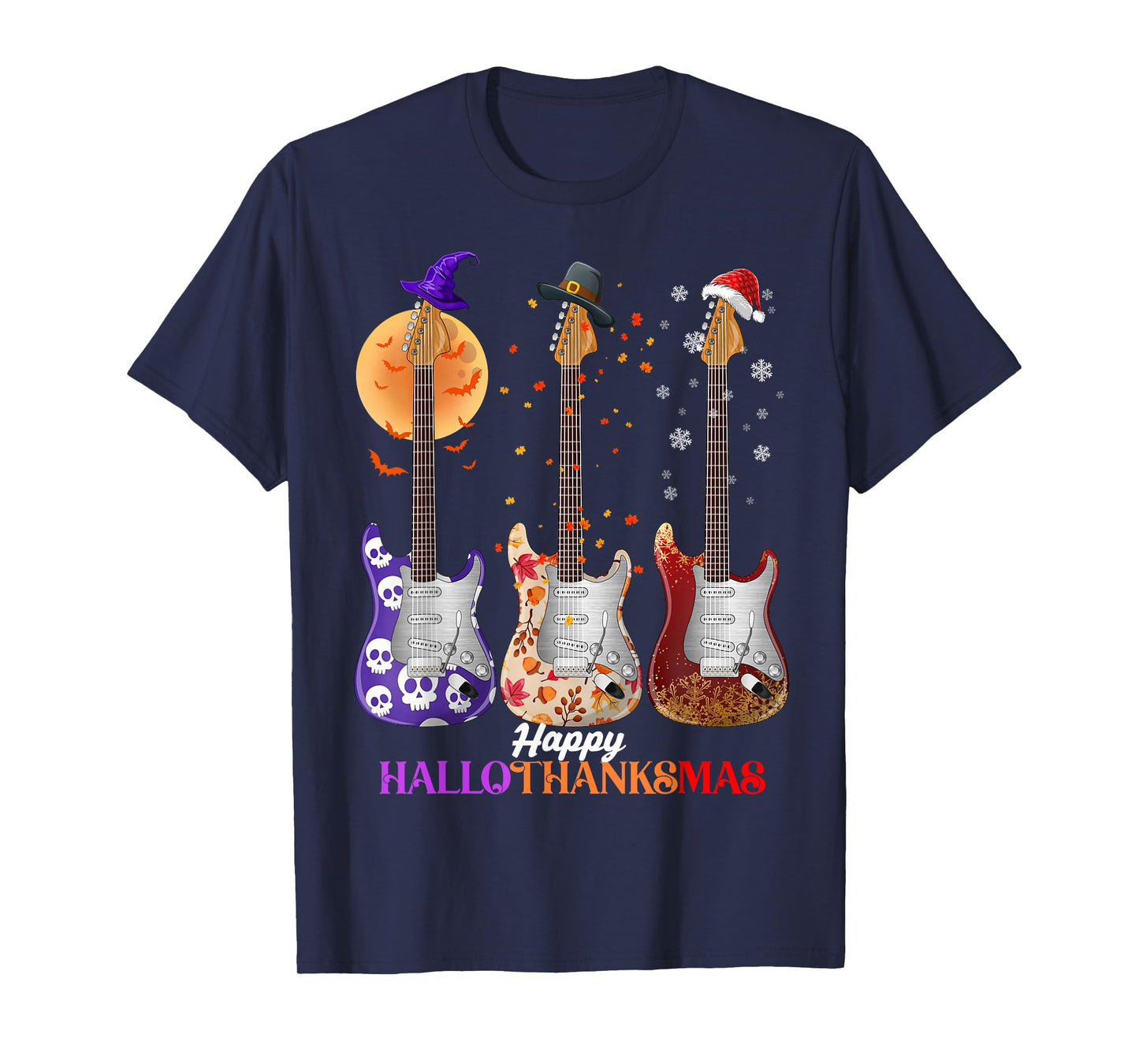 Happy HalloThanksMas Guitar Halloween Thanksgiving Christmas T-Shirt